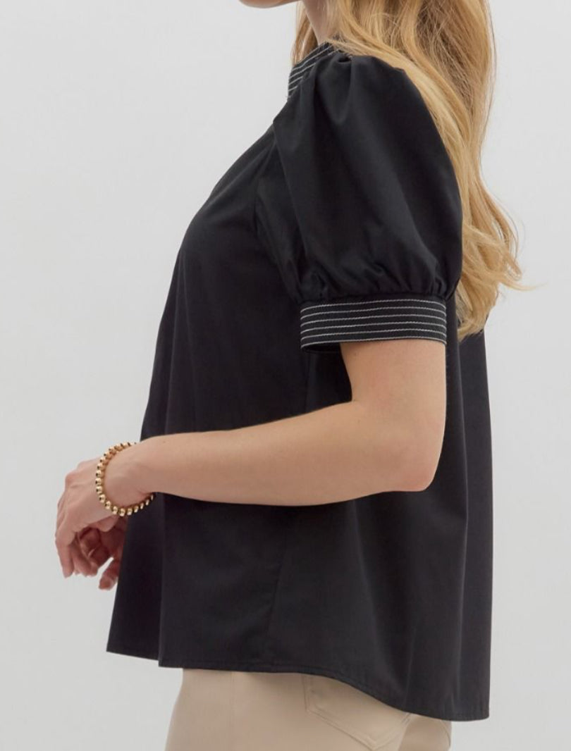 z V-Neck Top with Contrast Accents