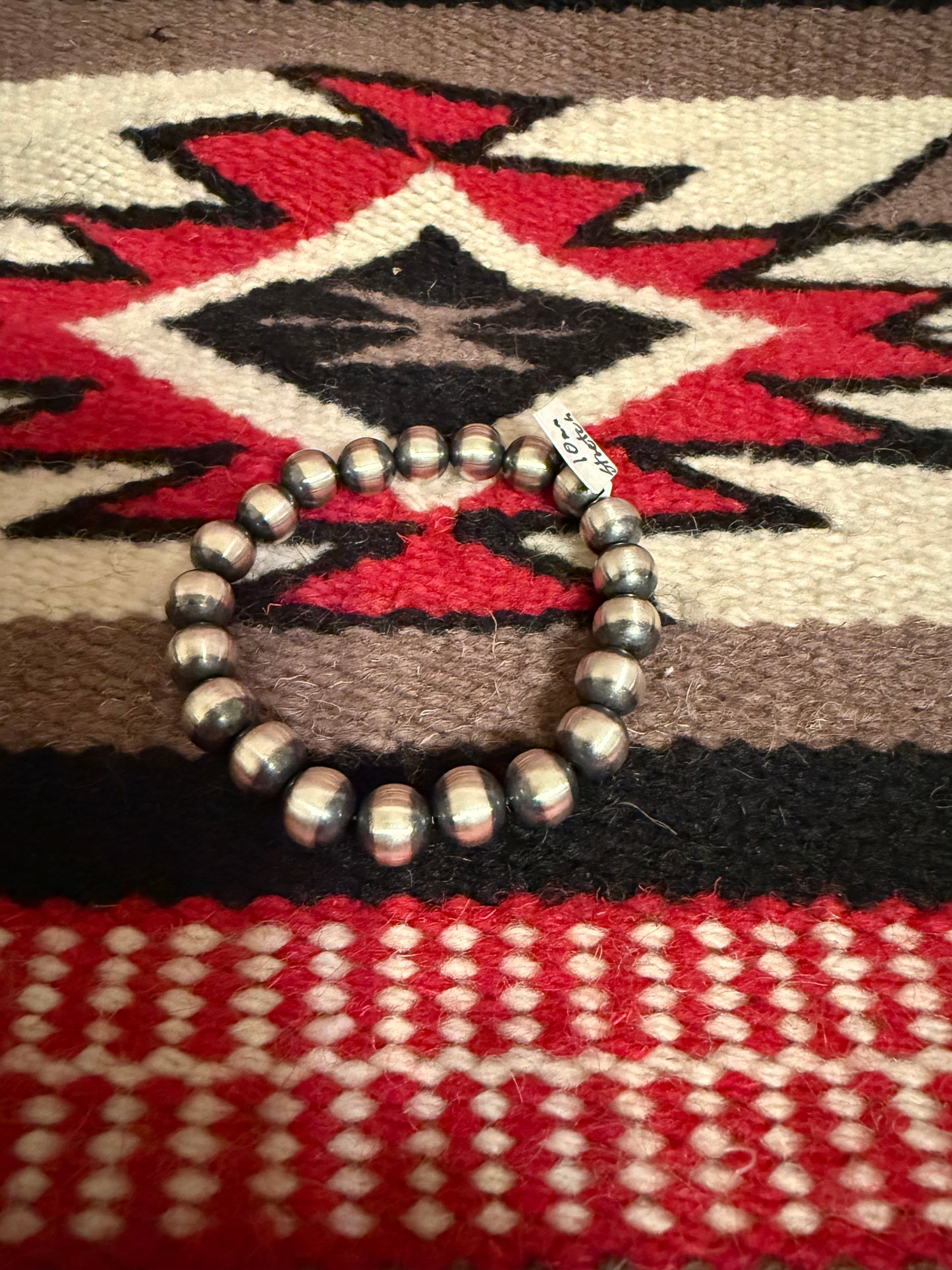 Stretch Bracelet 10mm Sterling Silver Navajo Pearls