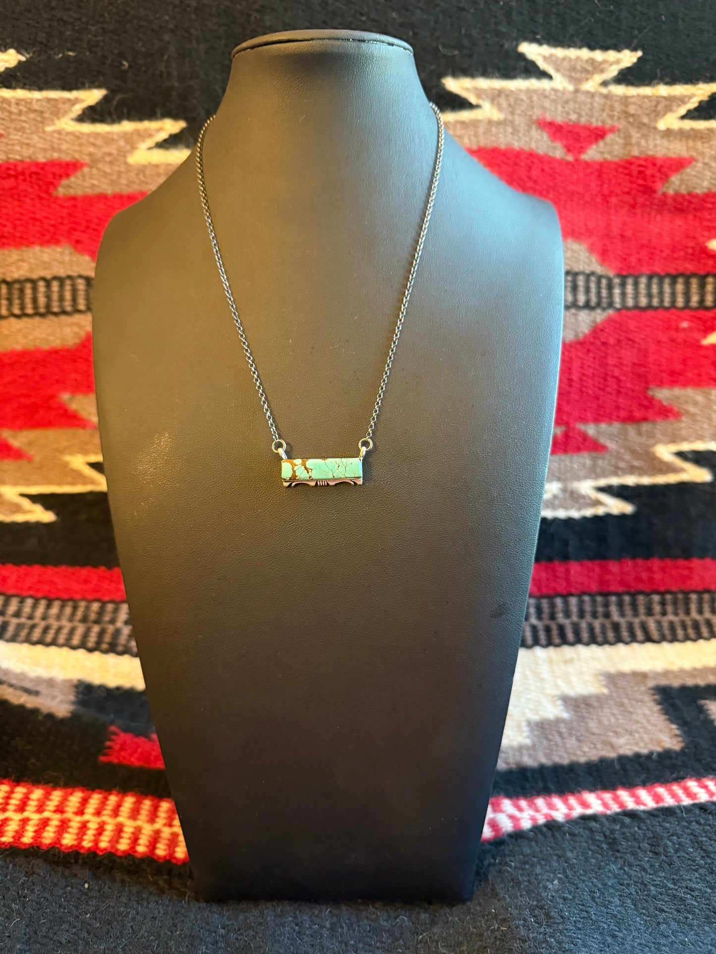 Sterling Silver Chain Necklace with a #8 Turquoise Bar Pendant 20" Long