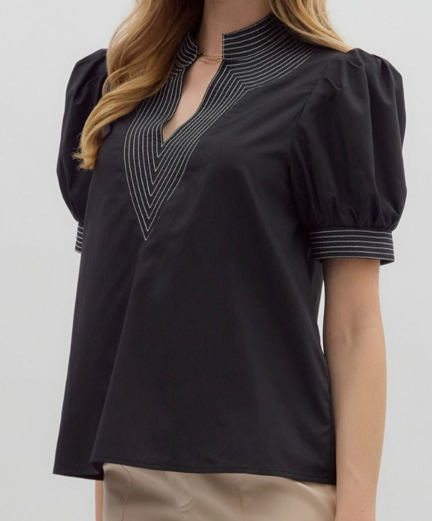z V-Neck Top with Contrast Accents