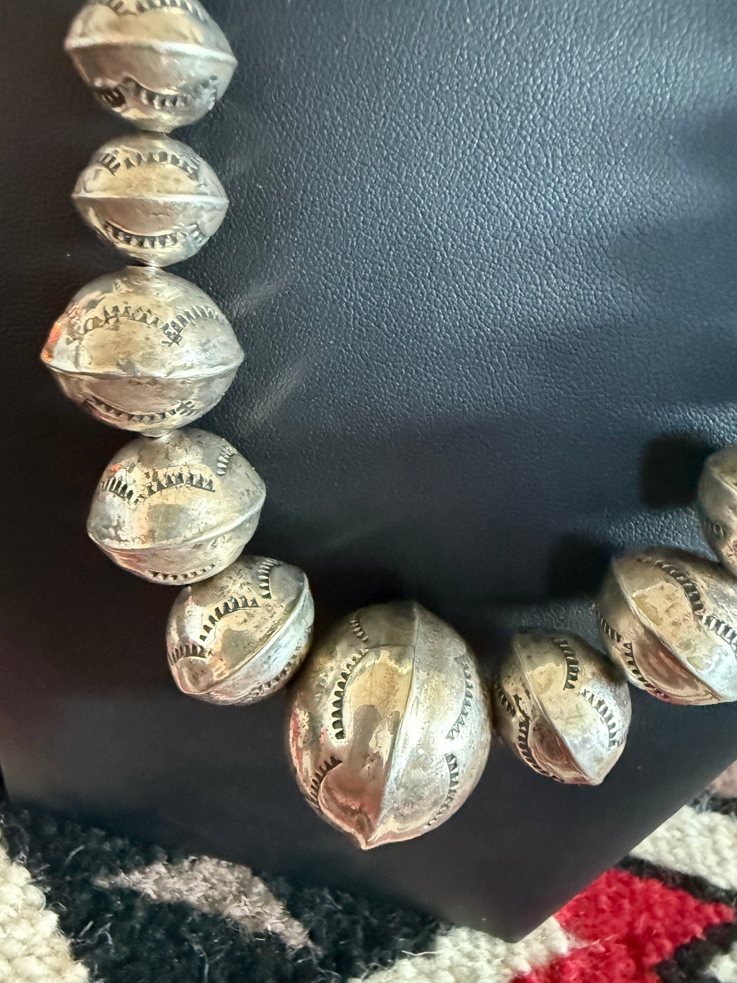 Vintage Navajo Pearl Graduated Necklace Stamped 24" Long