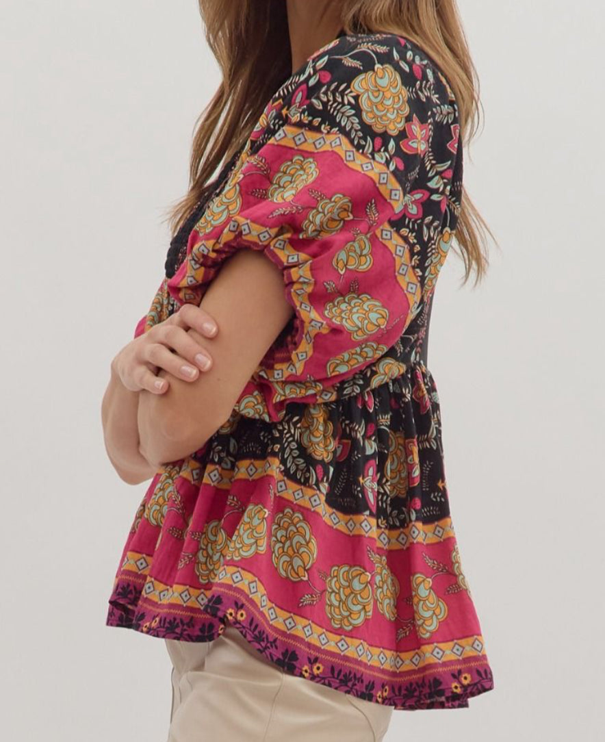 z Smocked Yoke Print Top