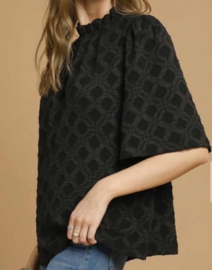 z Textured Lattice Mock Neck Blouse