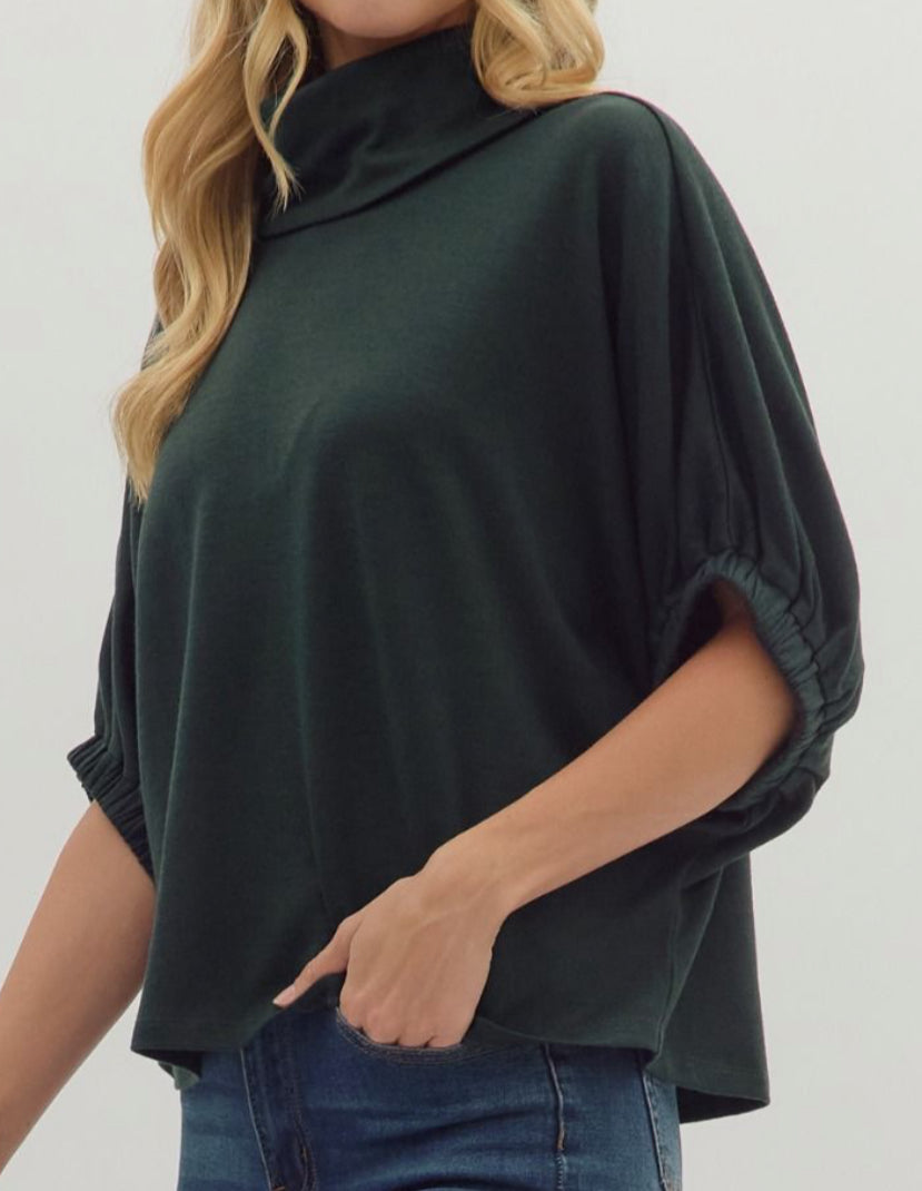 z Solid Green Dolman Half Sleeve Top