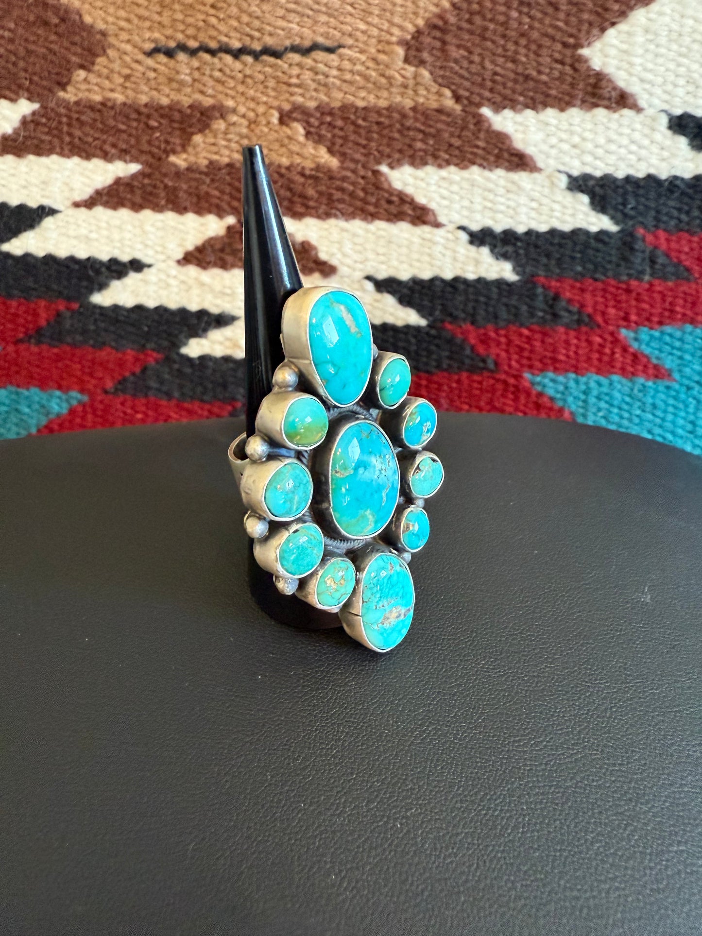 Turquoise 11 Stone Cluster Ring