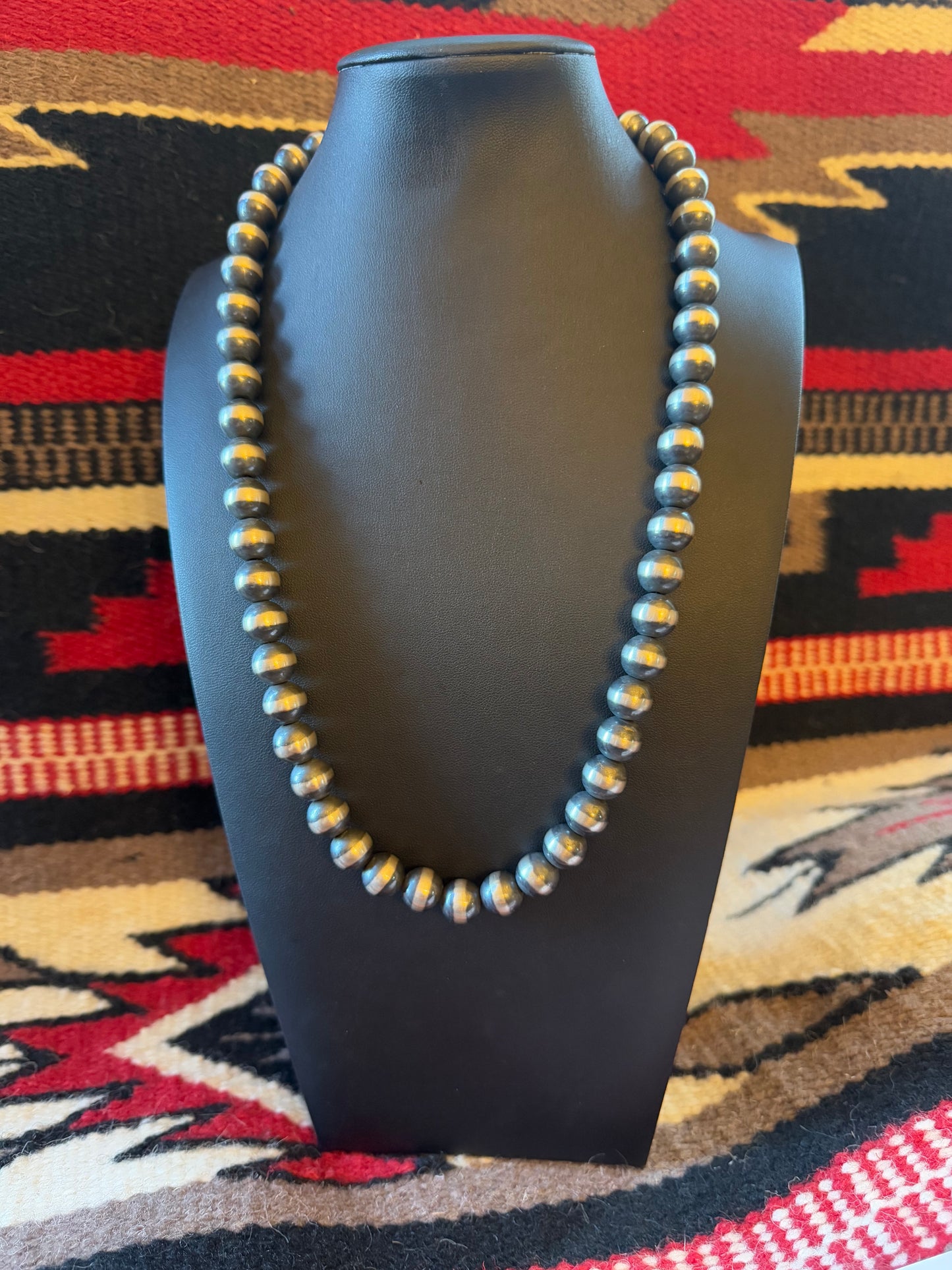 12mm Sterling Silver Navajo Pearl Necklace 24" Long