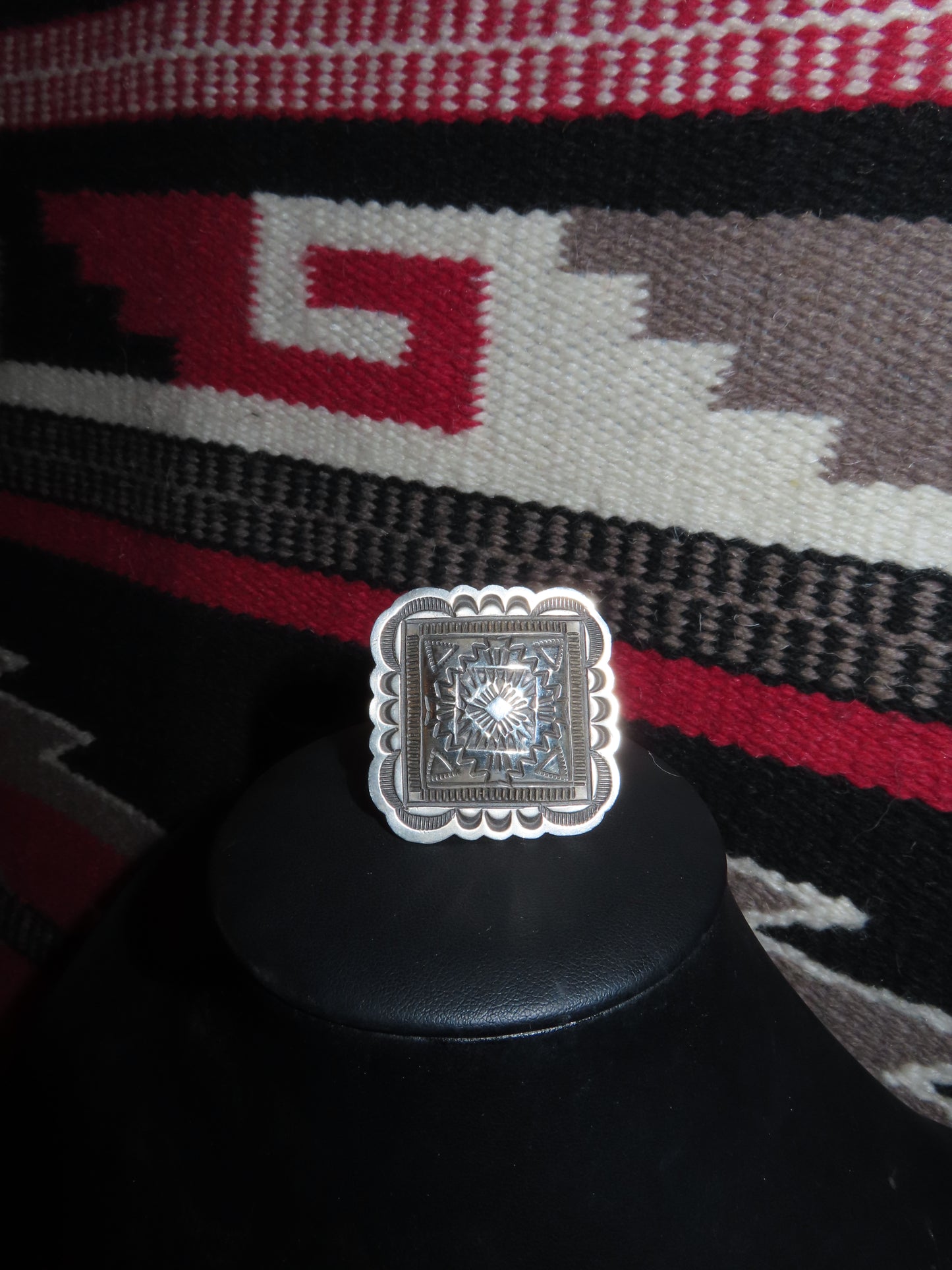 Sterling Silver Stamped Concho Ring By Leander Tahe