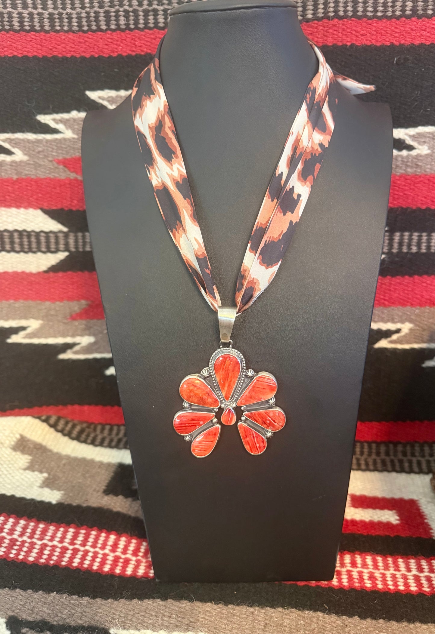 Sterling Silver and Red Spiny Oyster Pendant By Bobby Johnson