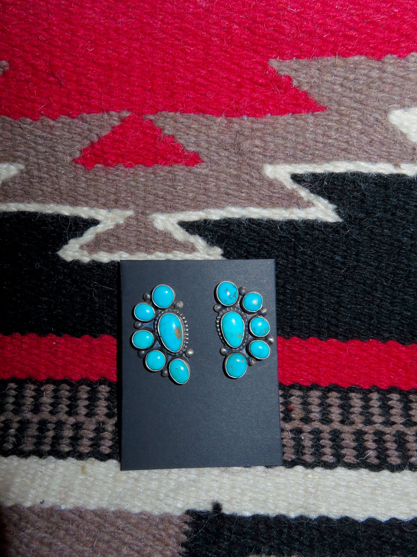Sterling Silver 6 Stone Half Cluster Kingman Turquoise Earrings