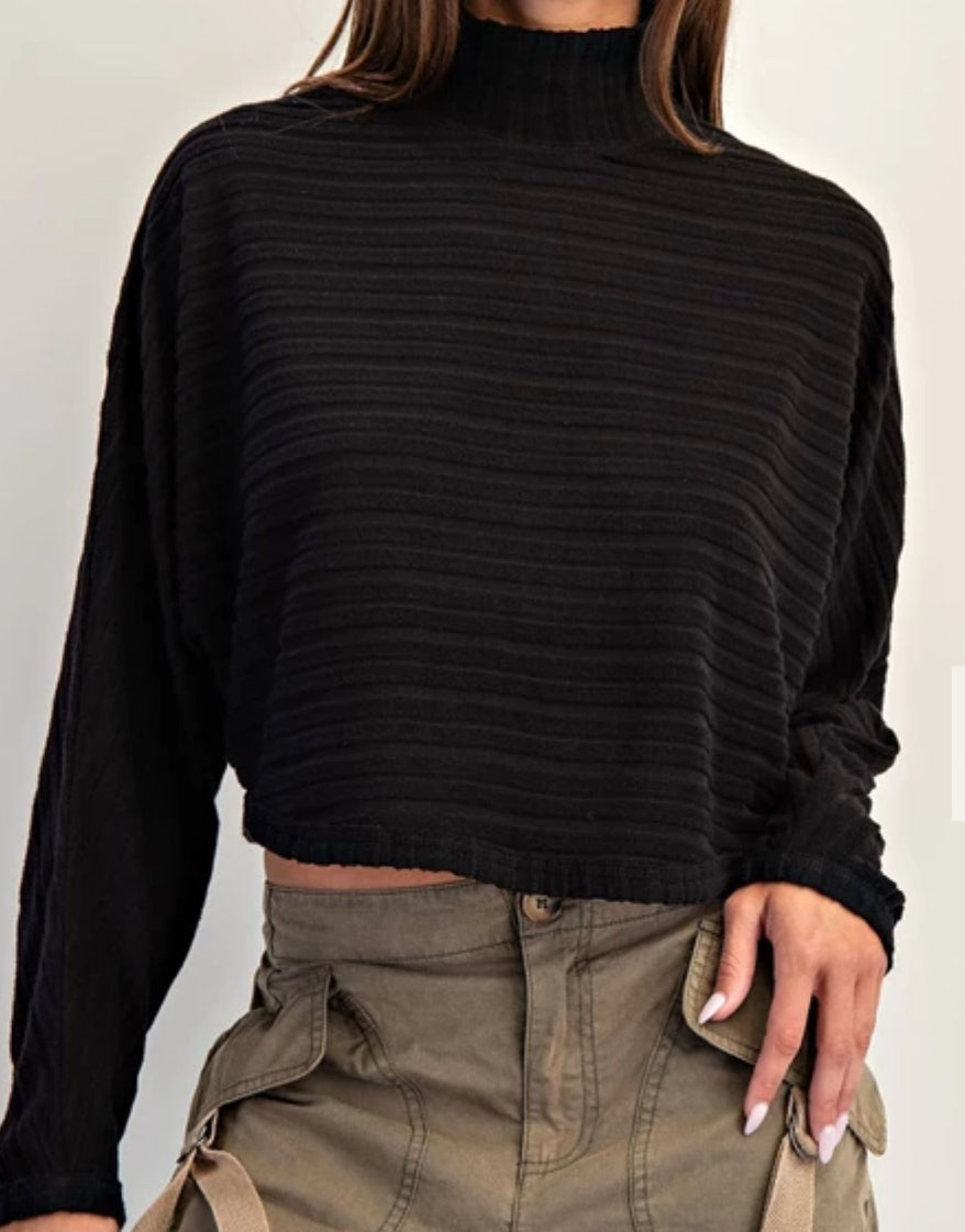 z Textured Stripe Long Dolman Sleeve Top