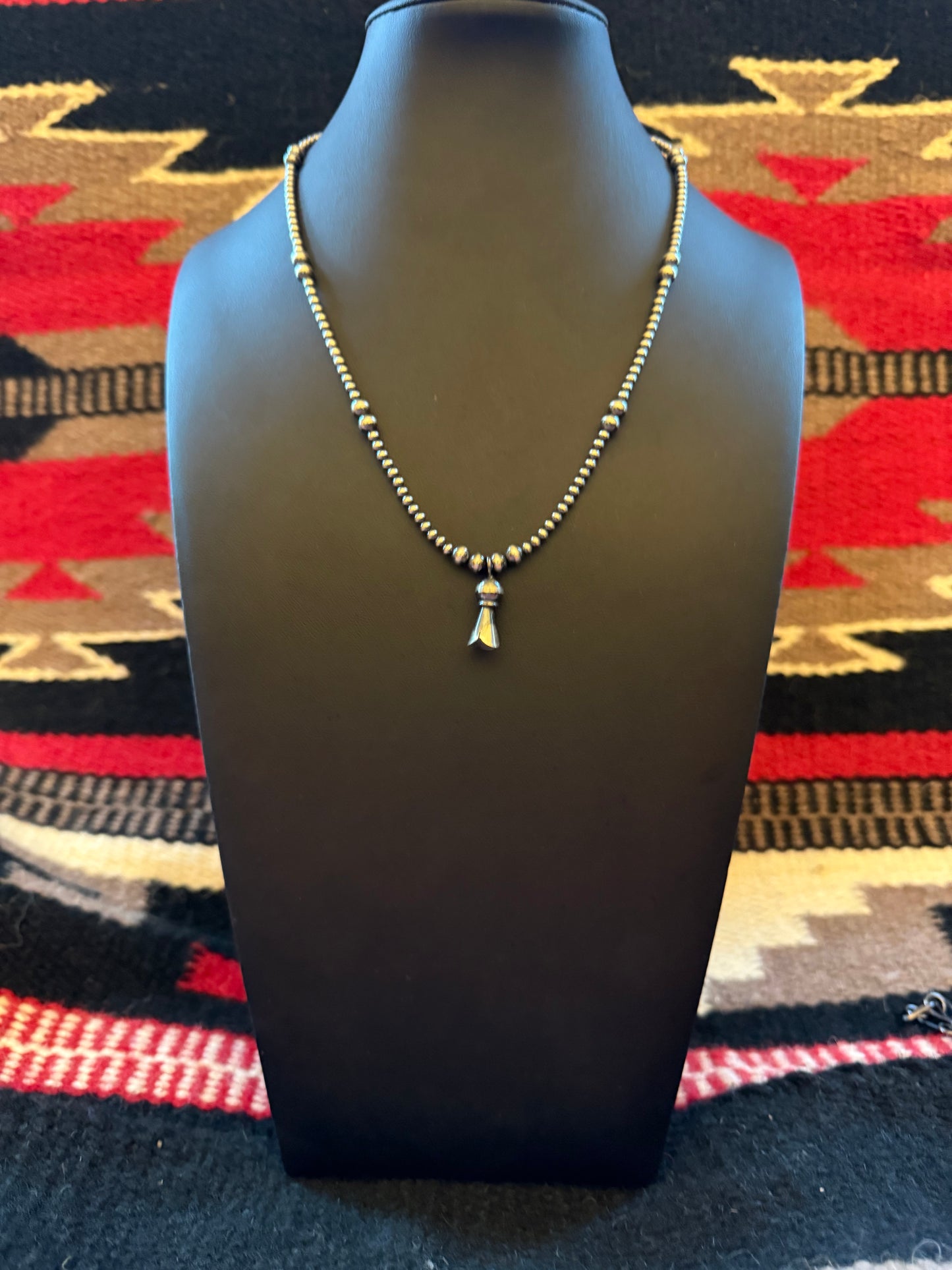 Sterling Silver Navajo Pearl Necklace with small Squash Blossom 18" Long