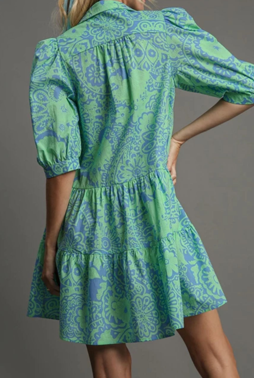 z Two Tone Print Tiered Dress ( $10 OFF)