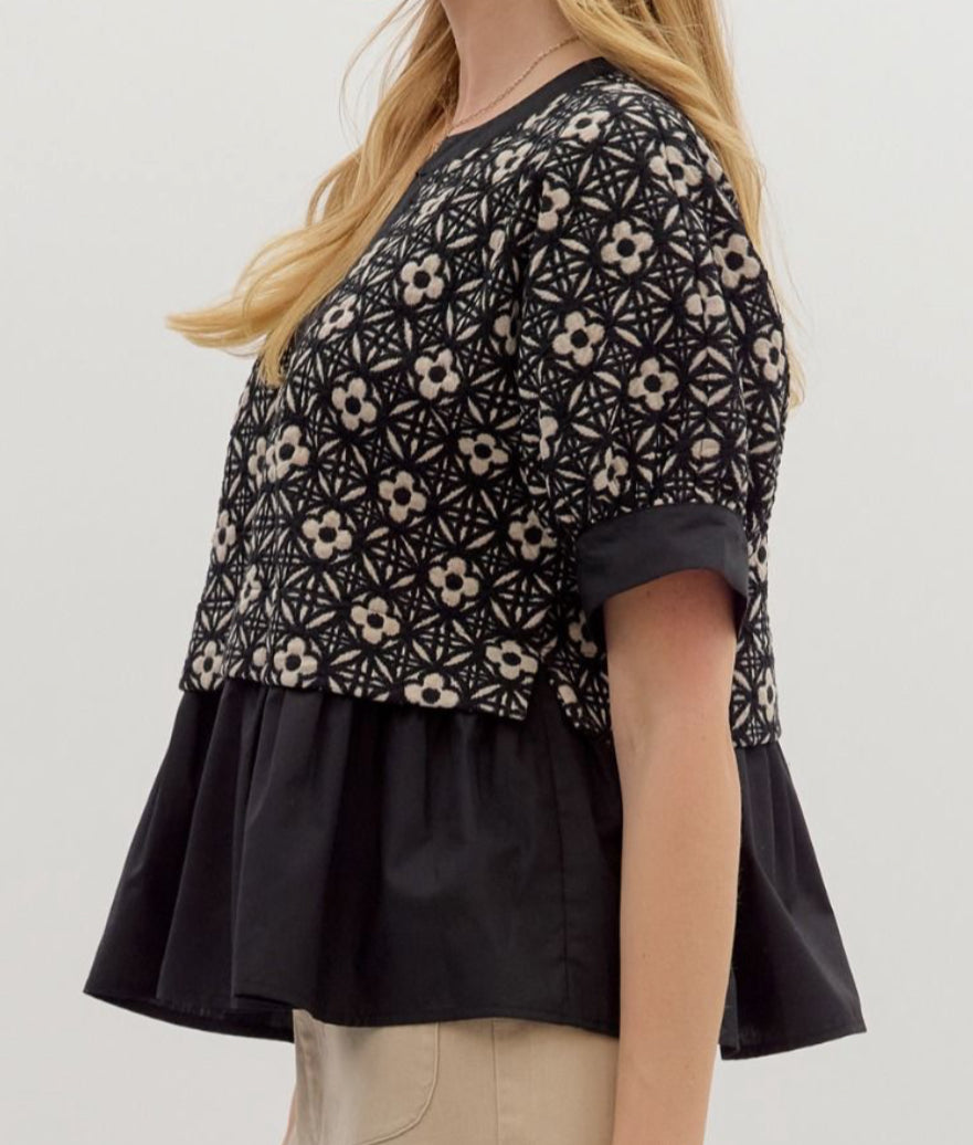 z Floral Jacquard V-Neck Top