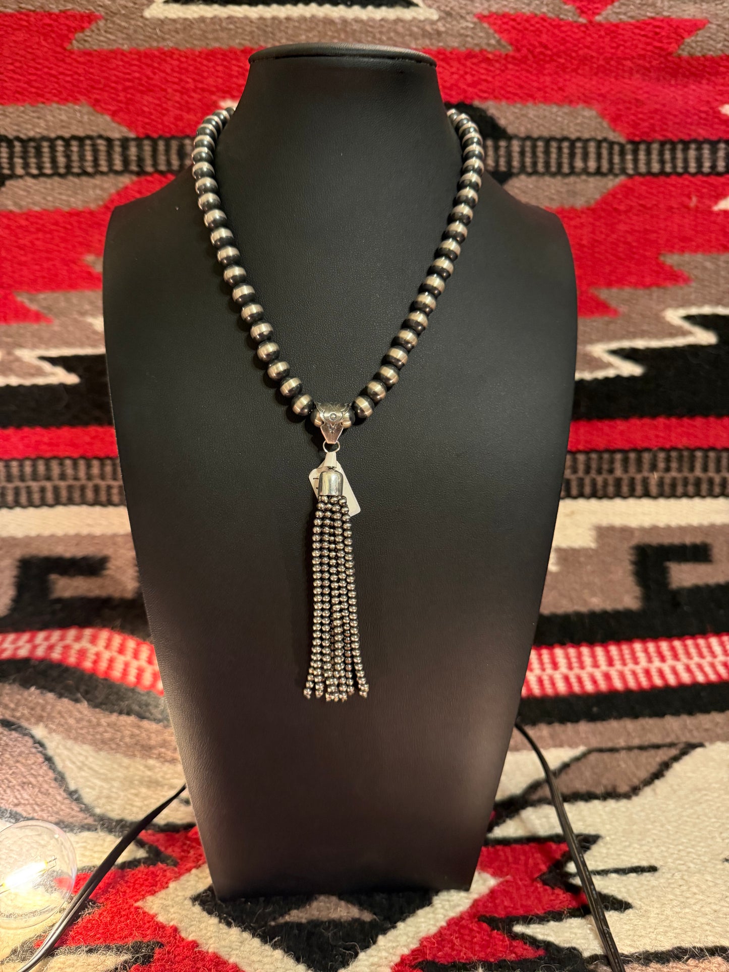 Sterling Silver Navajo Pearl Pendant With Stamped Bale