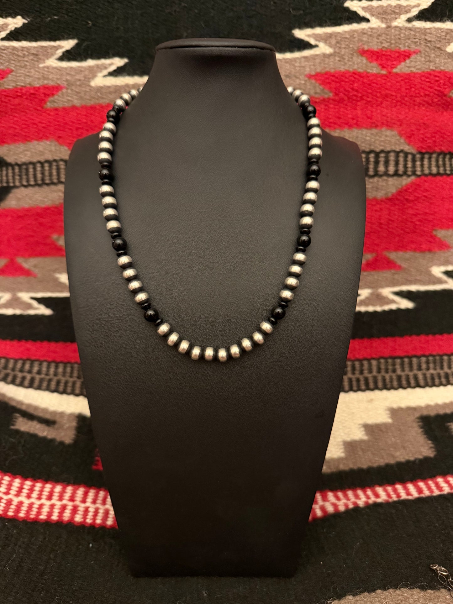 Sterling Silver Navajo Pearl Necklace with Black Onyx Accents 20" Long