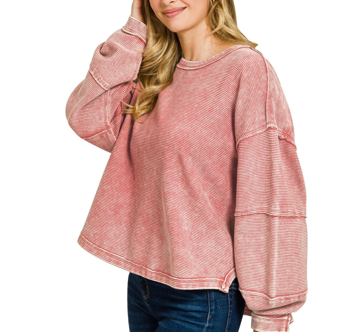 z Acid Washed Pullover Winter Rose