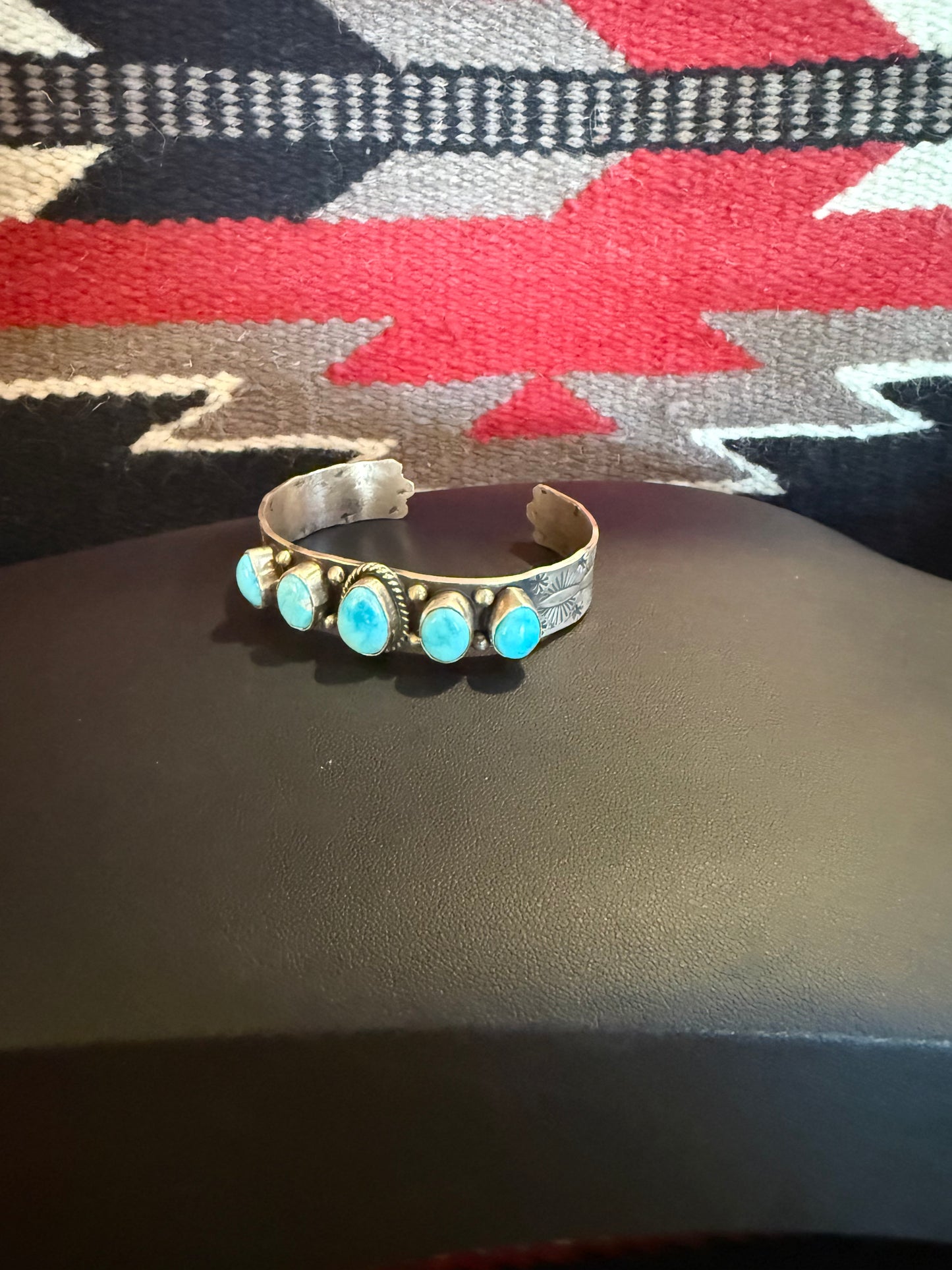Sterling Silver and 5 Stone Kingman Turquoise Cuff By Vicky Hicks