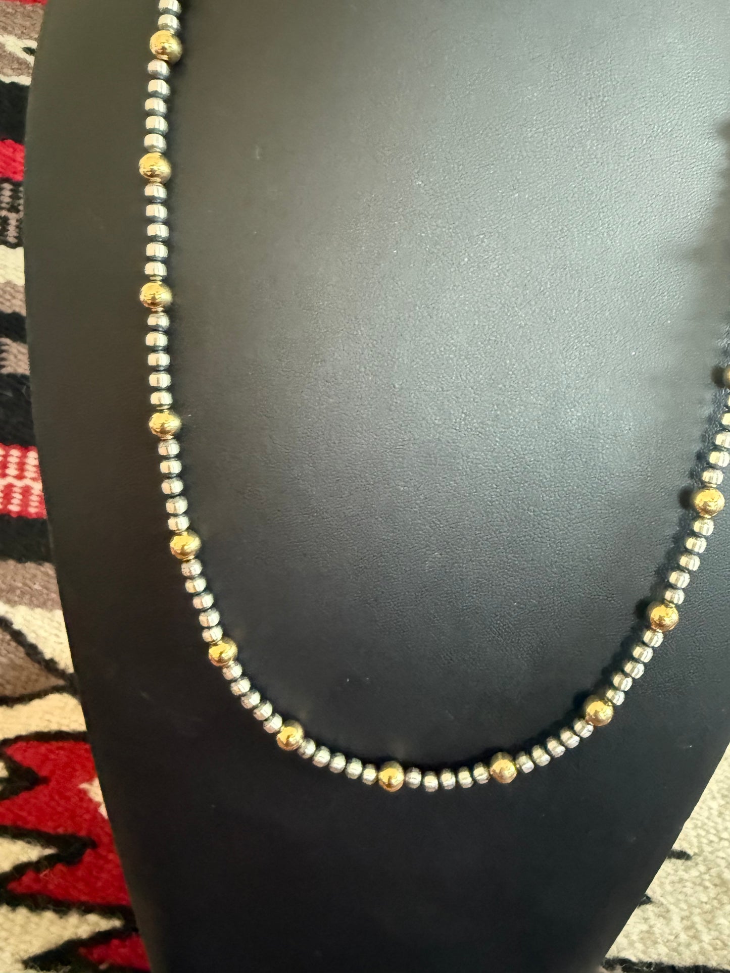 Style 3 Sterling Silver Navajo Pearl and Gold Necklace 24" Long 4mm