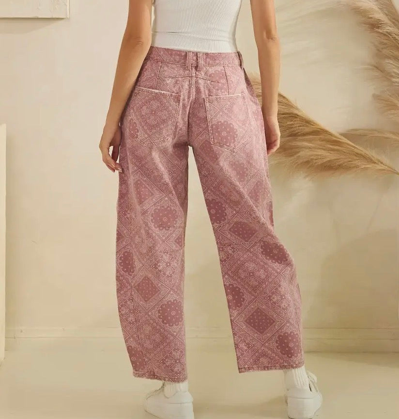 z Paisley Printed Denim Barrel Jeans