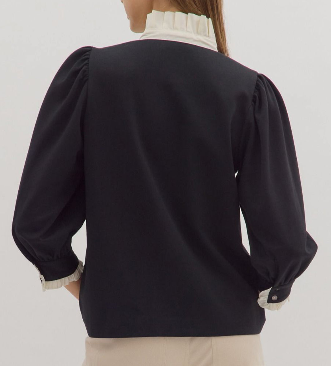 z Knit Top with 3/4 Puffed Sleeves