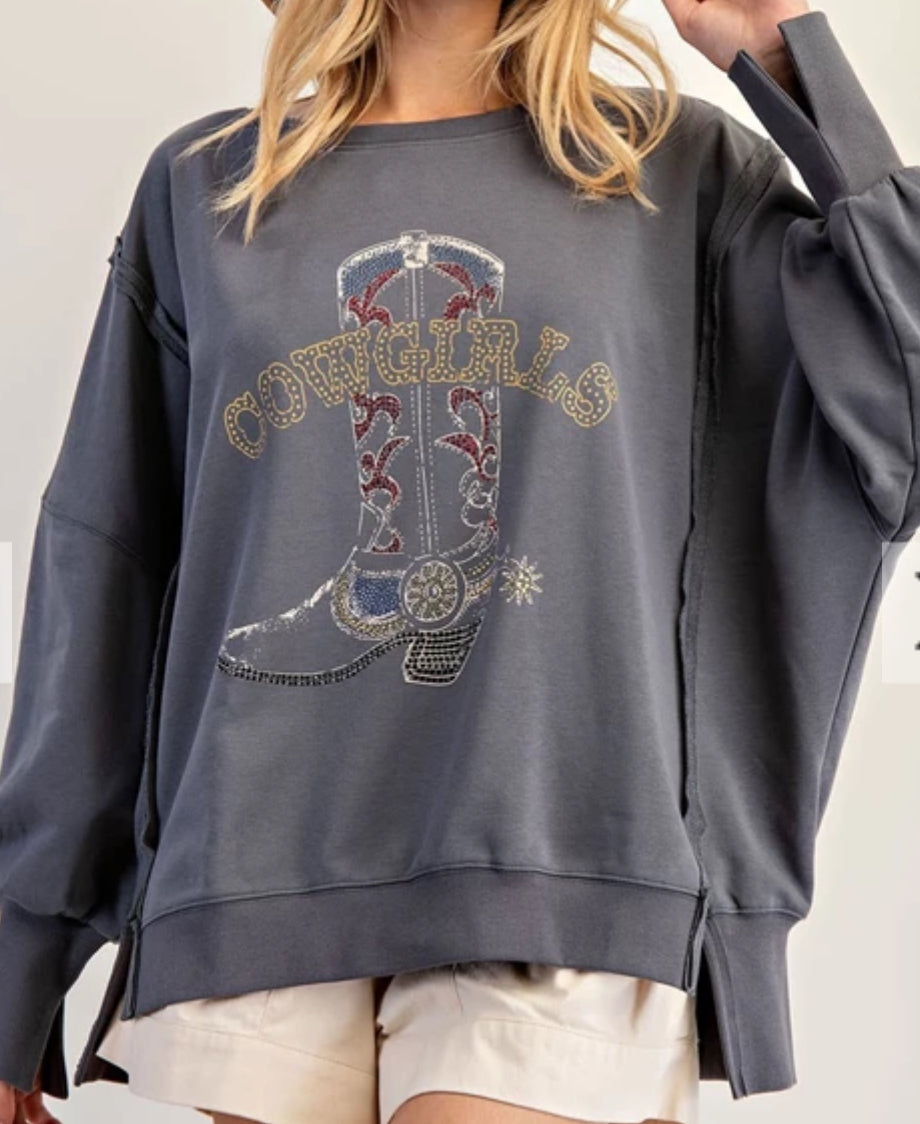 z Cowgirl Boot Graphic Pullover Sweatshirt
