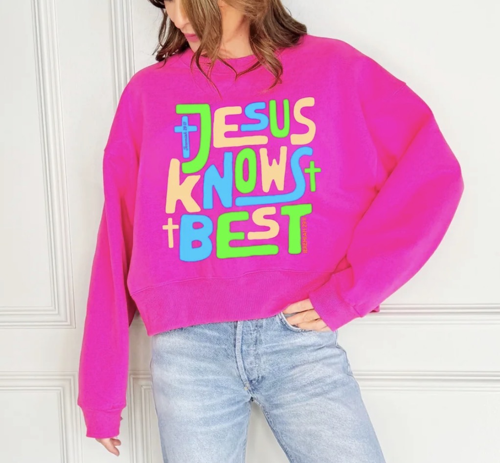 z Jesus Knows Best Crop Sweatshirt