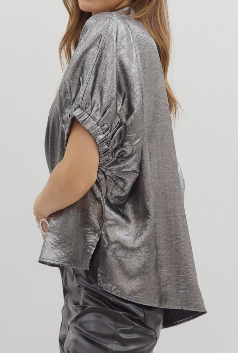 z Metallic Charcoal V-Neck Top