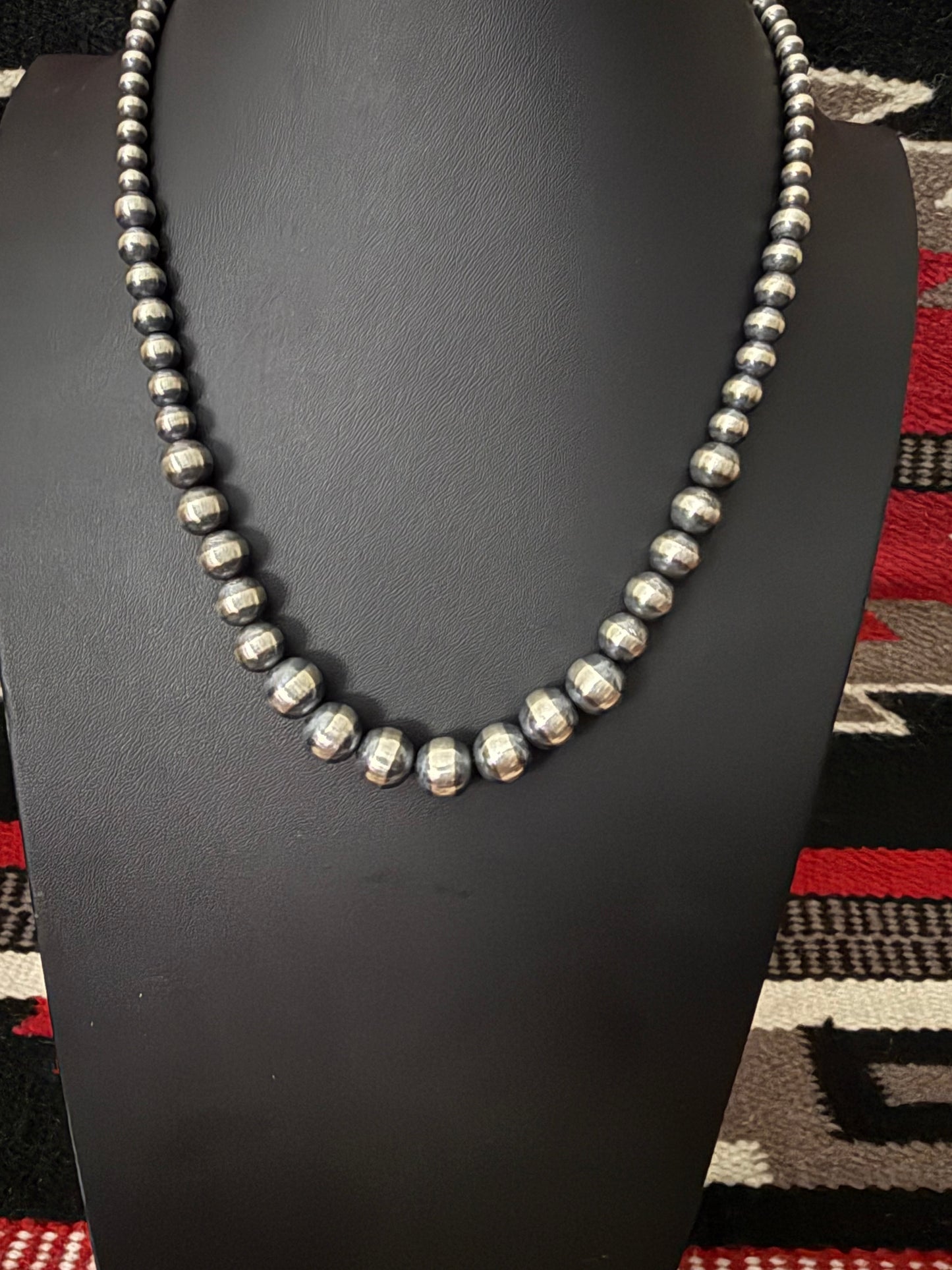 Graduated 2 Sterling Silver Navajo Pearl Necklace 22" Long