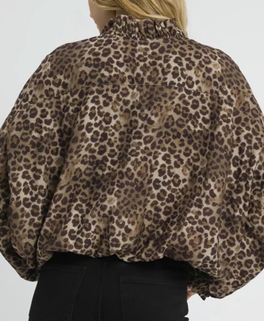 z Leopard Print Balloon Sleeve Top