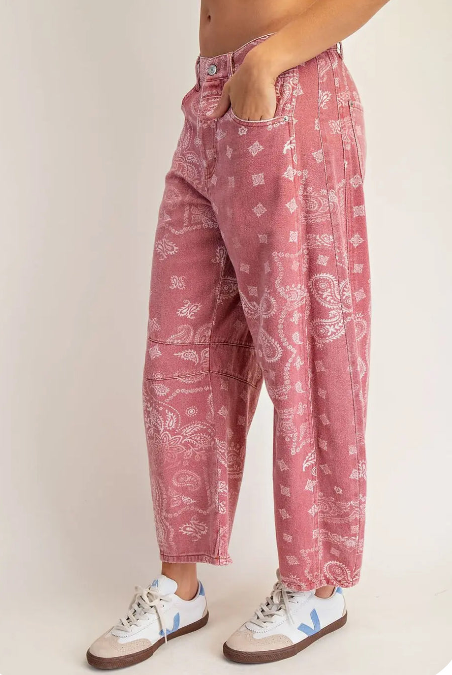 z Mineral Washed Paisley Printed Barrel Jeans