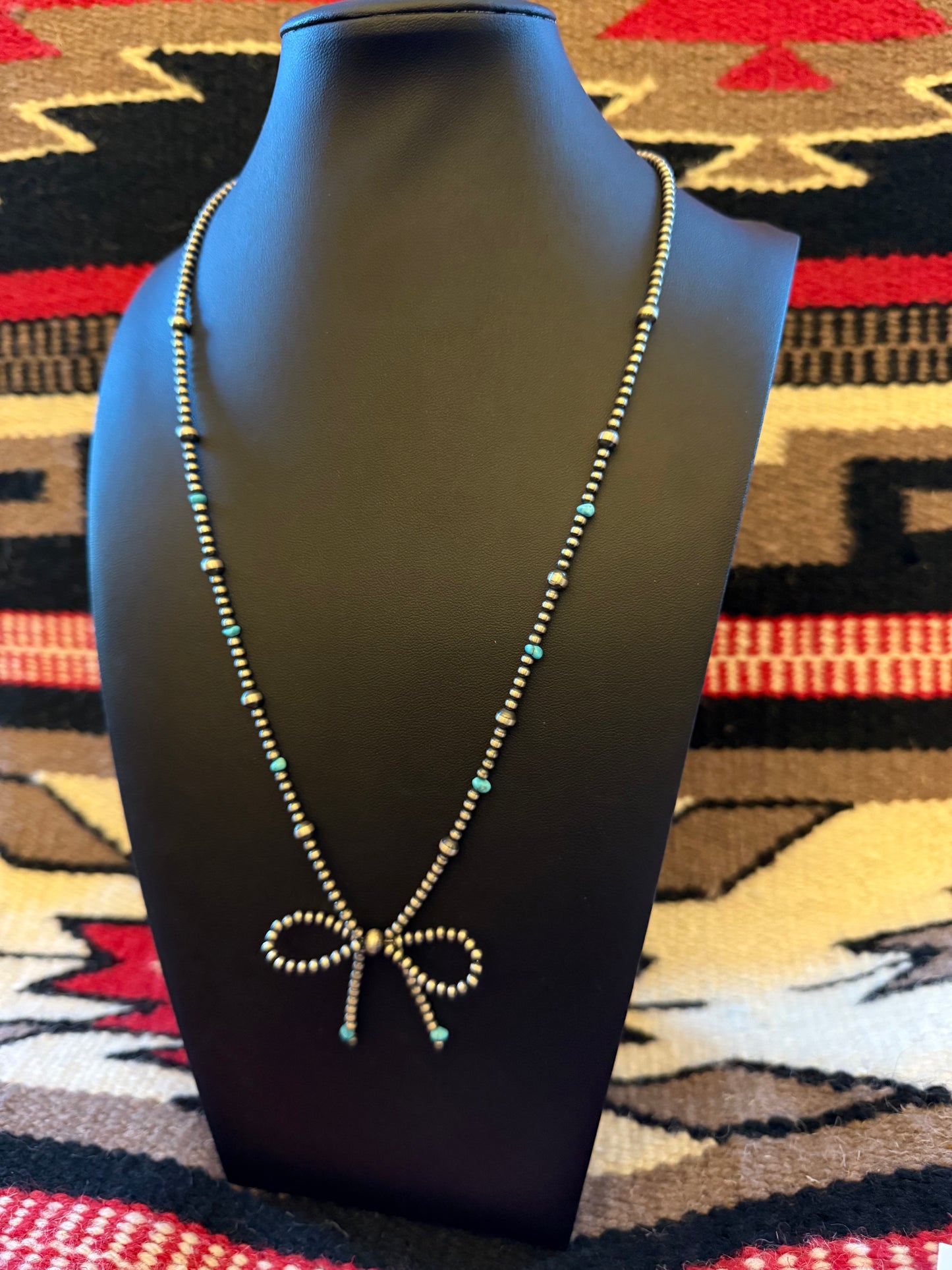 3mm Navajo Pearl Turquoise Bow Necklace 24" Long