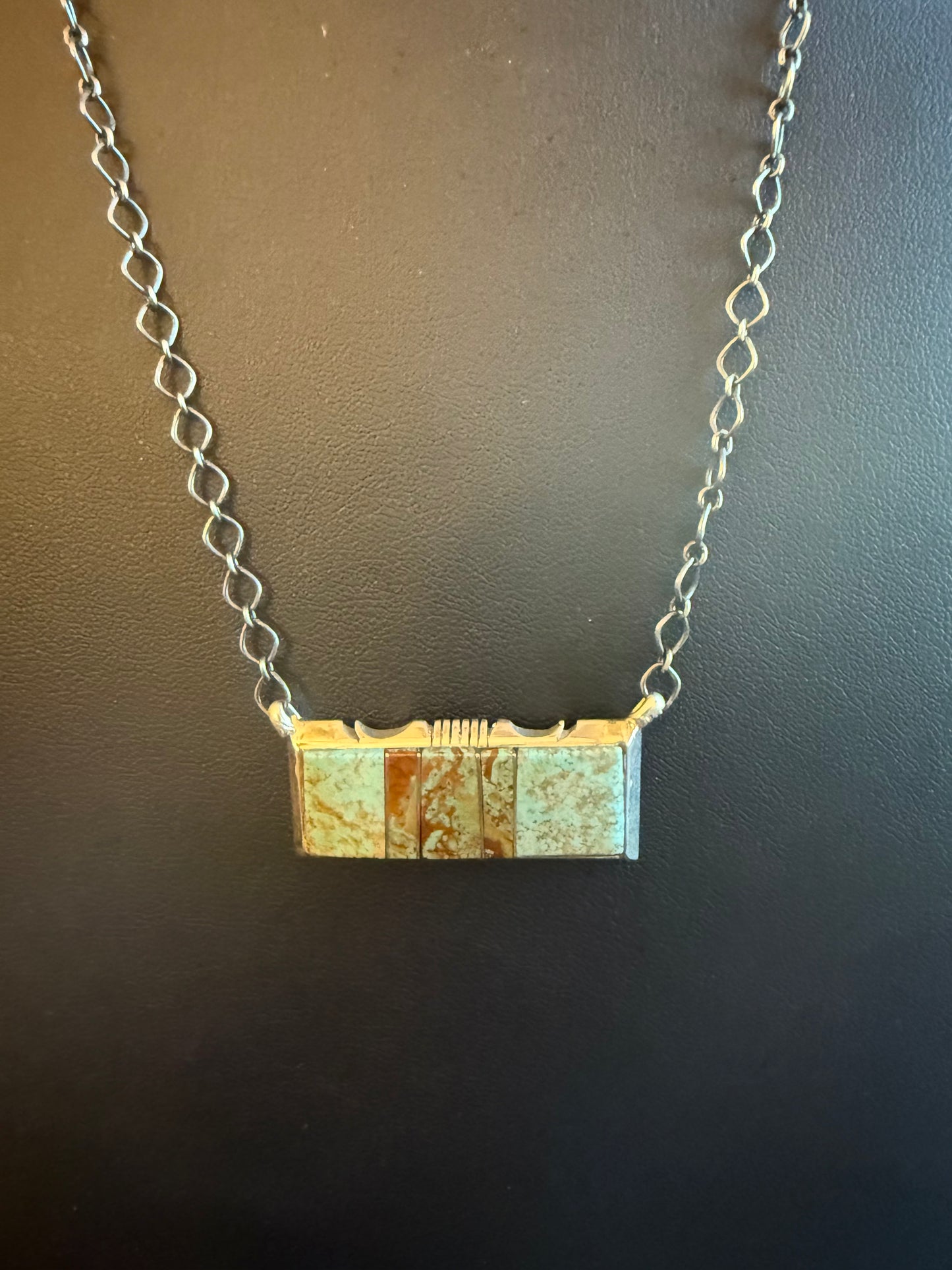 Sterling Silver Link Chain Necklace with a Number 8 Turquoise Pendant 20" Long
