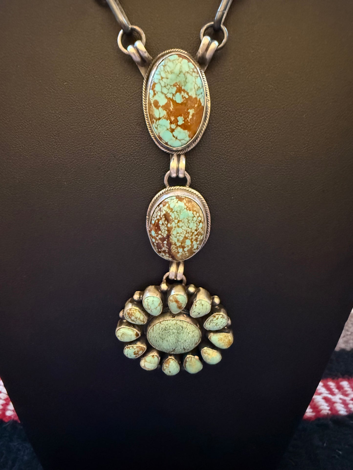 Sterling Silver Number 8 Turquoise Cluster Pendant Necklace on a Link Chain