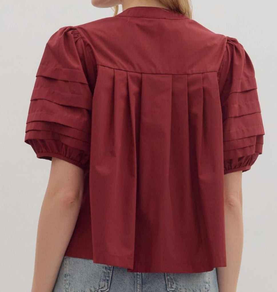 z Pintuck Pleated Puff Sleeve Top