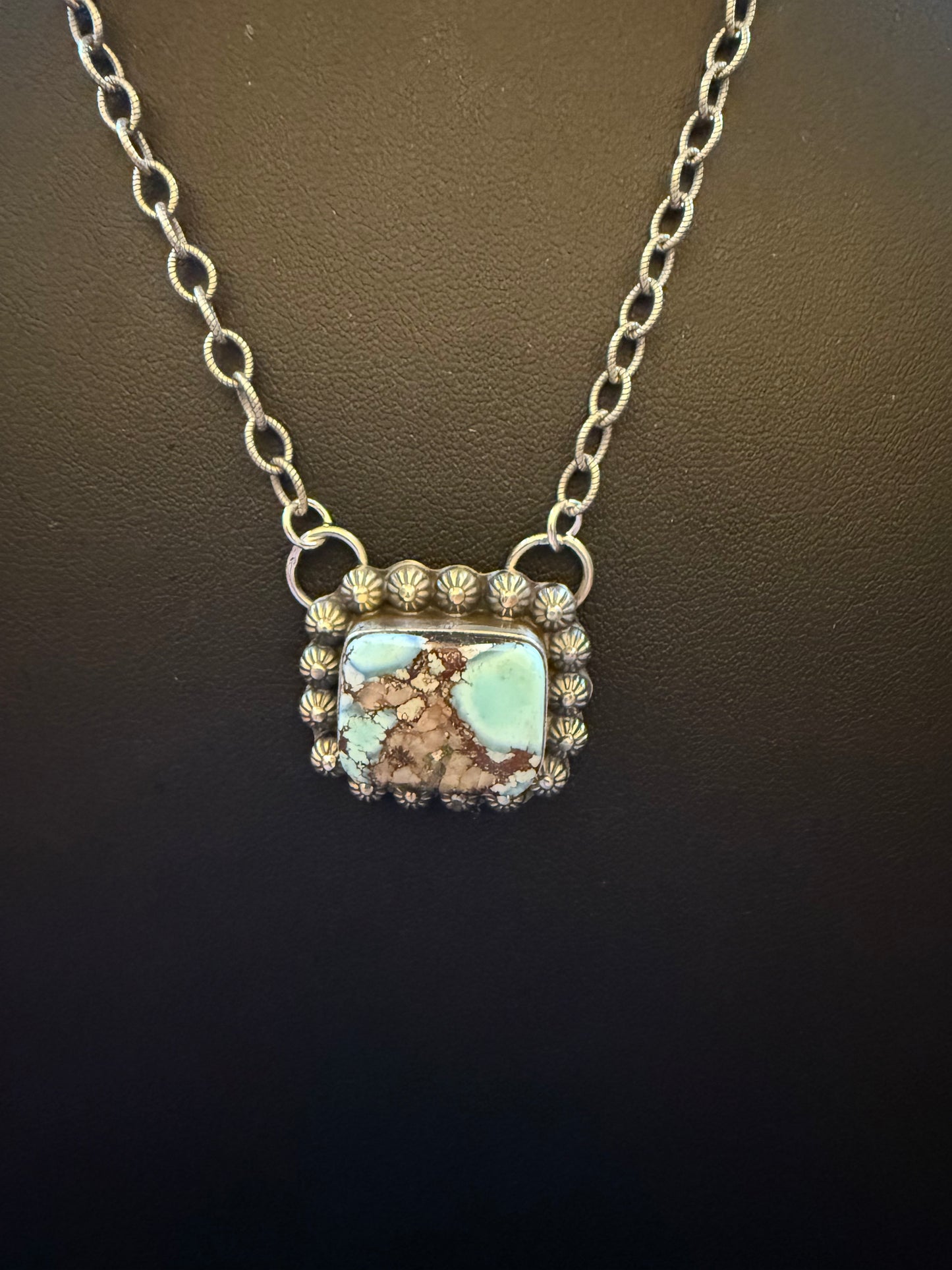Sterling Silver Link Chain Necklace with a Golden Hills Turquoise Square Pendant 20" Log