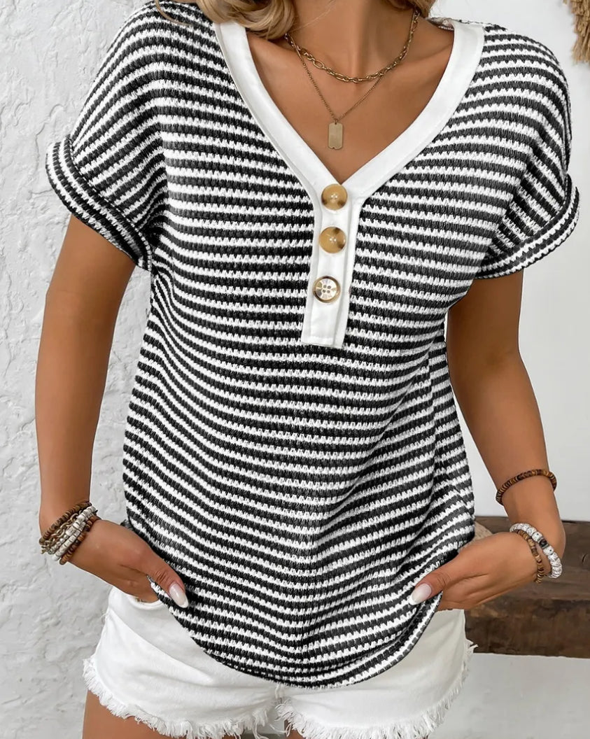 z Striped V-Neck Short Sleeve T-Shirt