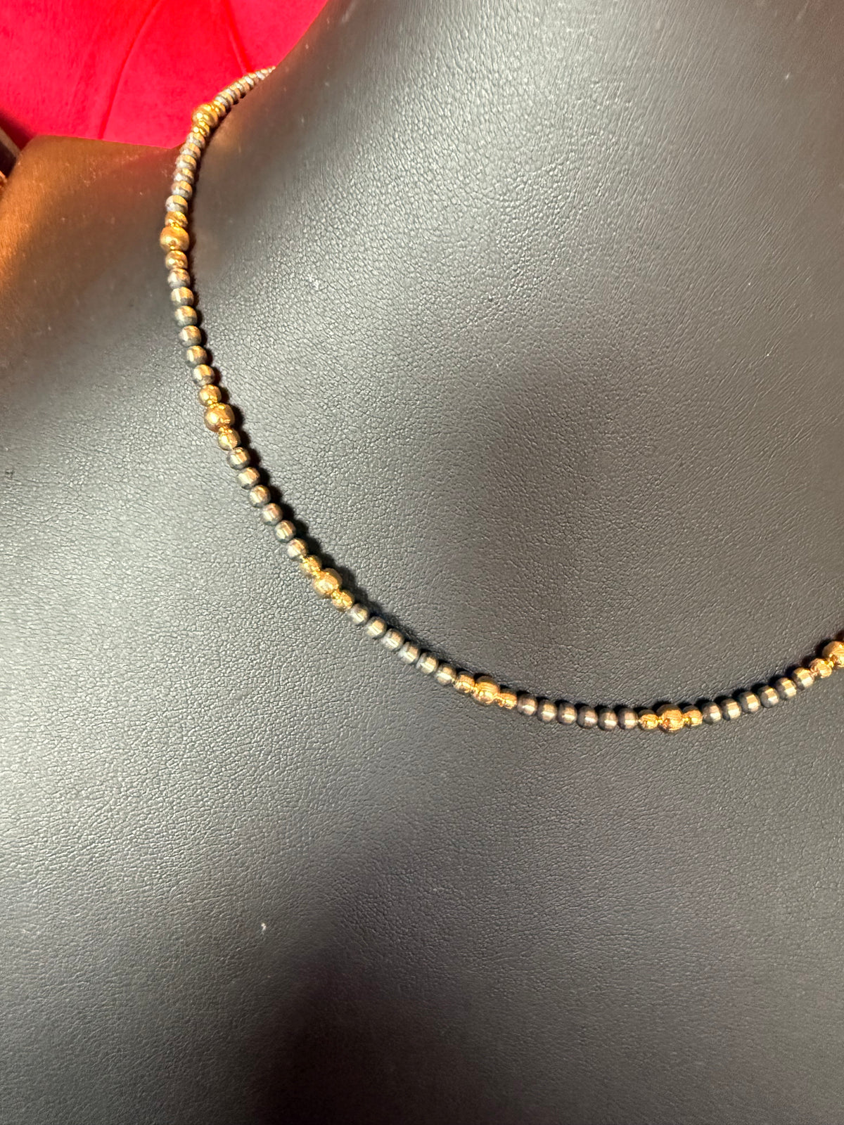 Style 2 Sterling Silver Navajo Pearl and Gold Necklace 3mm 16" Long