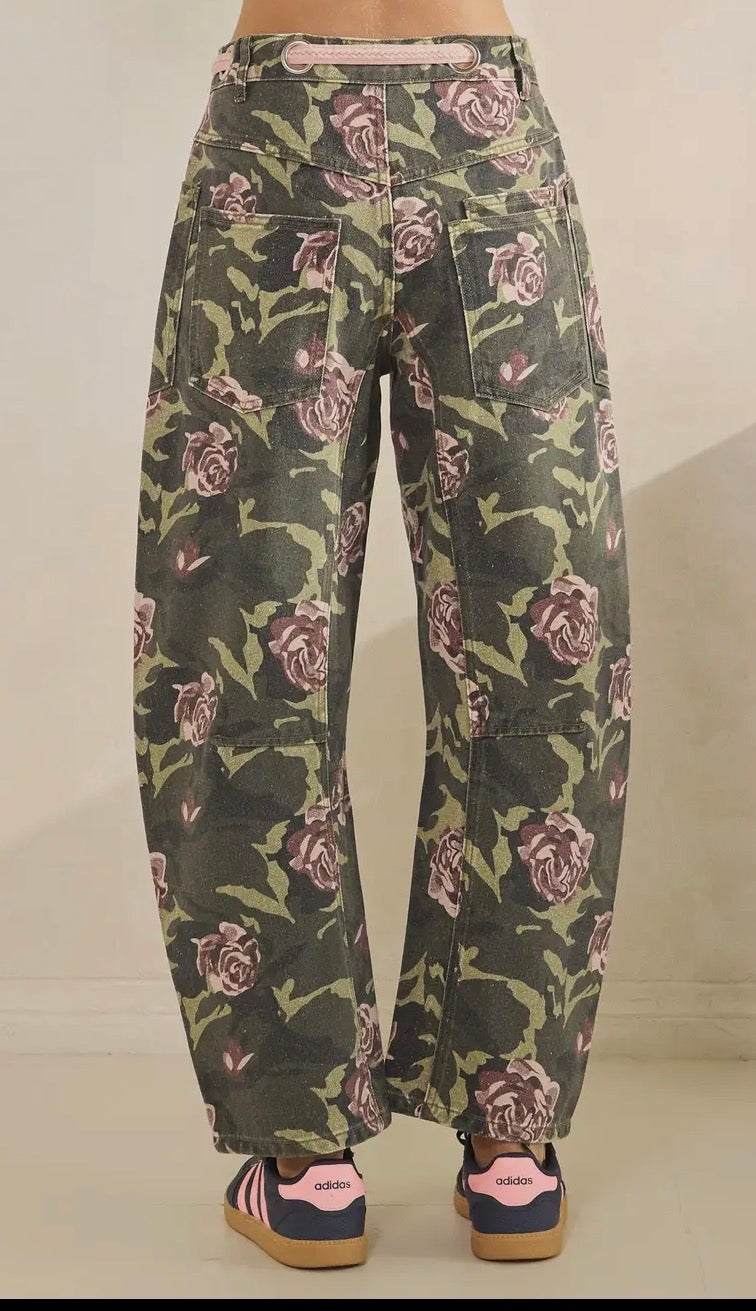 z Camo Floral Barrel Jeans