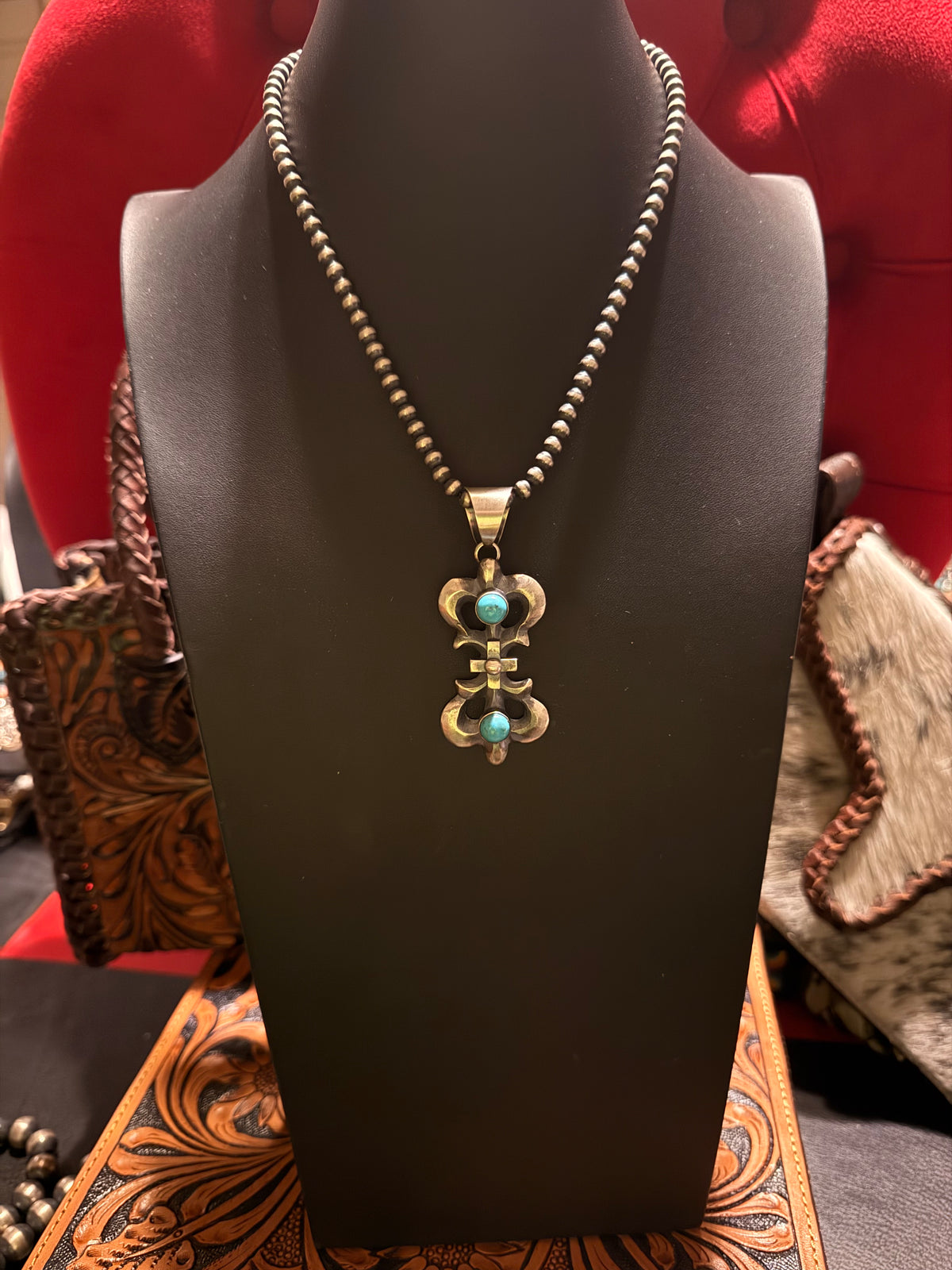 Handmade Sterling Silver and Kingman Turquoise Sand Cast Pendant