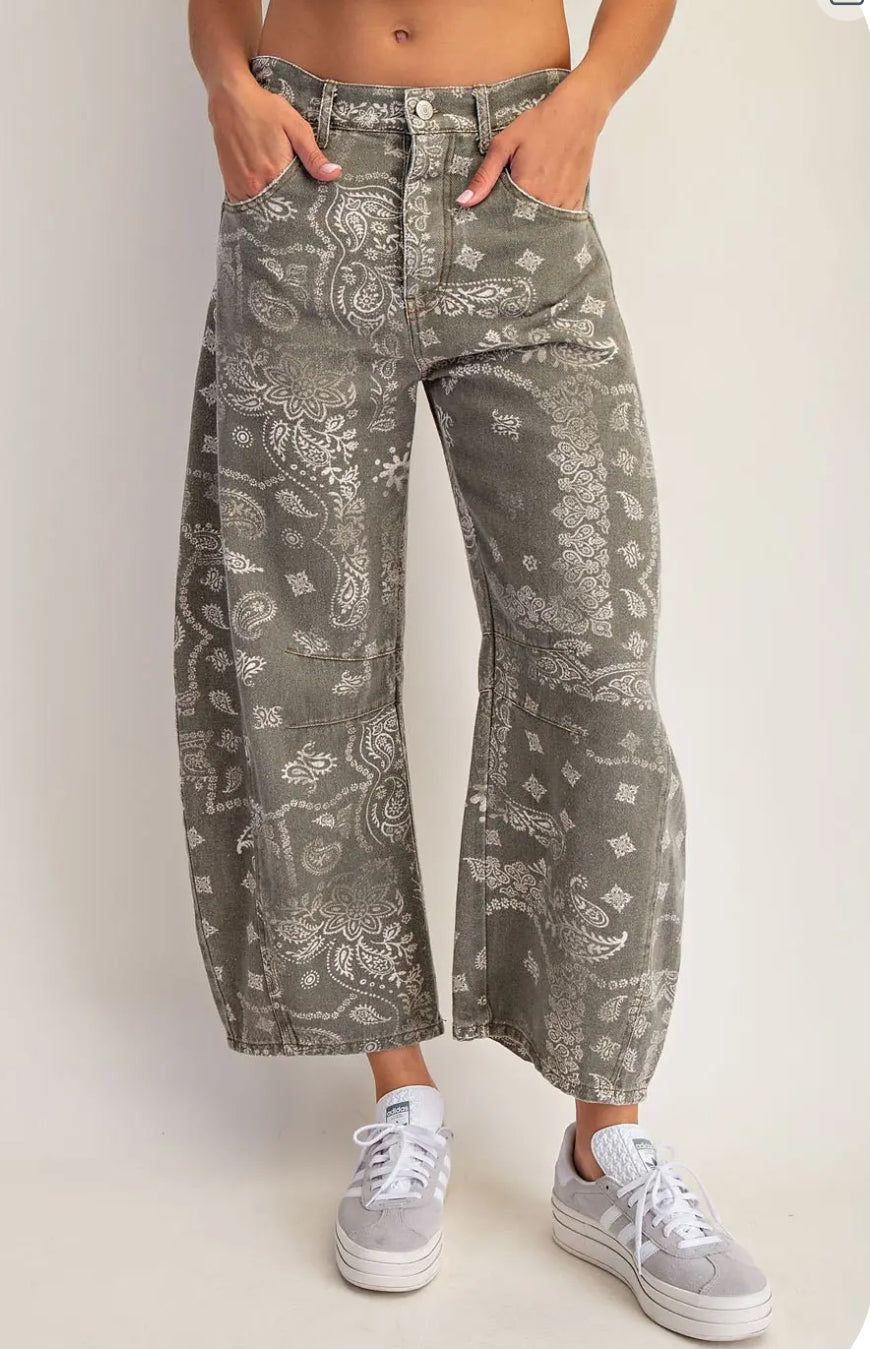 z Mineral Washed Paisley Printed Barrel Jeans