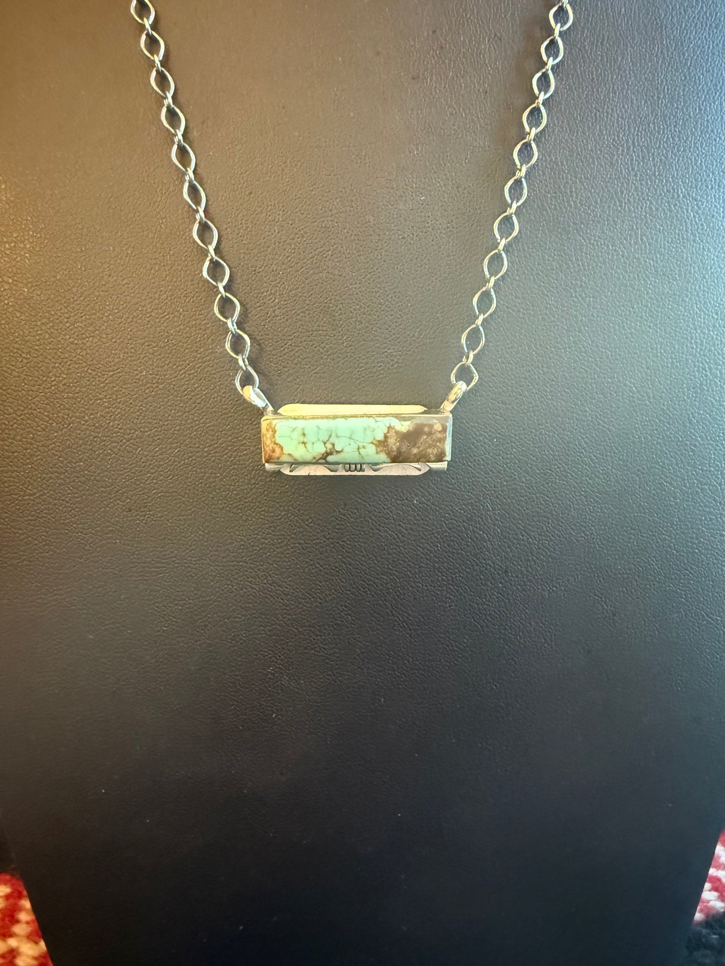 Sterling Silver Link Chain Necklace with a Number 8 Turquoise Stone Pendant 20" Long