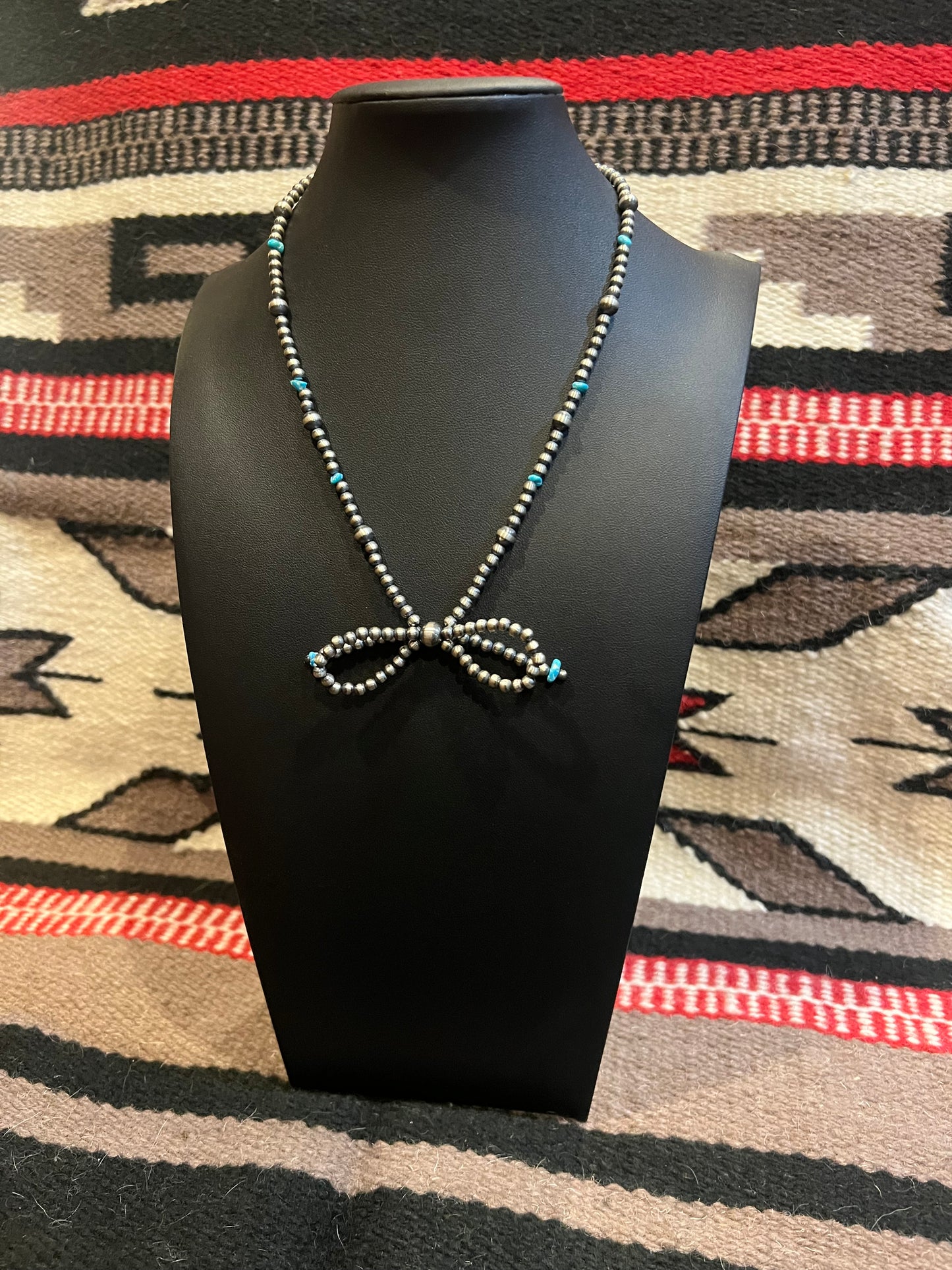 4mm Navajo Pearl Bow Necklace with Turquoise 18" Long