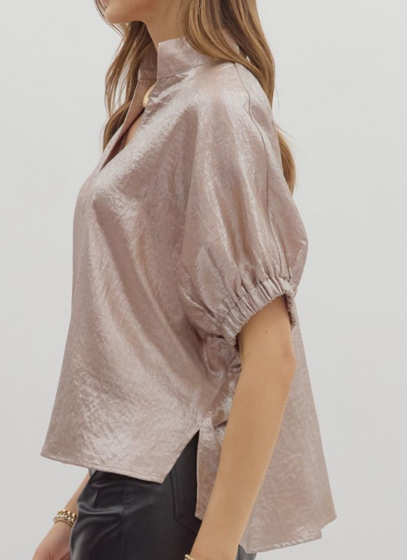 z Metallic V-Neck Top Champagne
