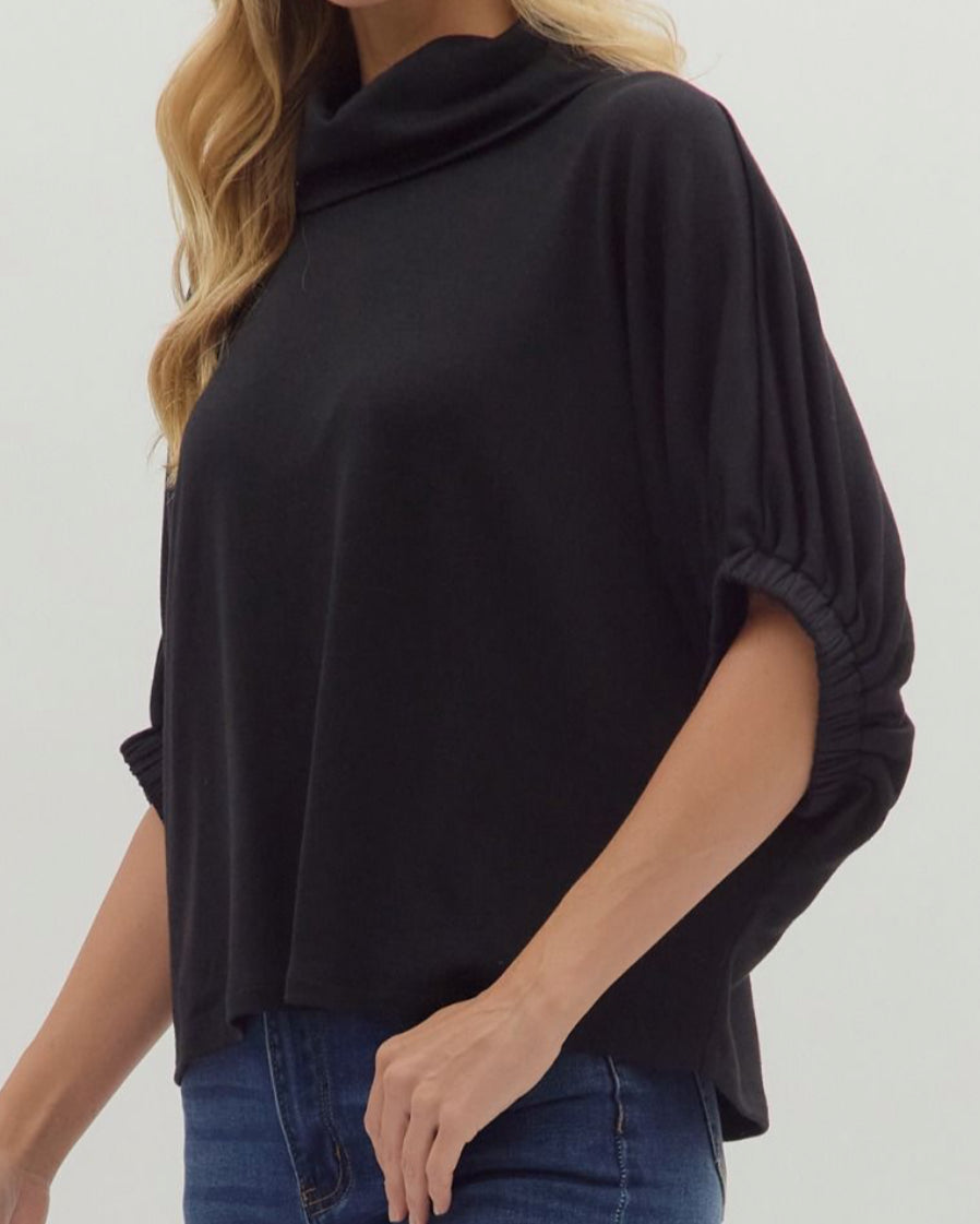 z Solid Black Dolman Half Sleeve Top