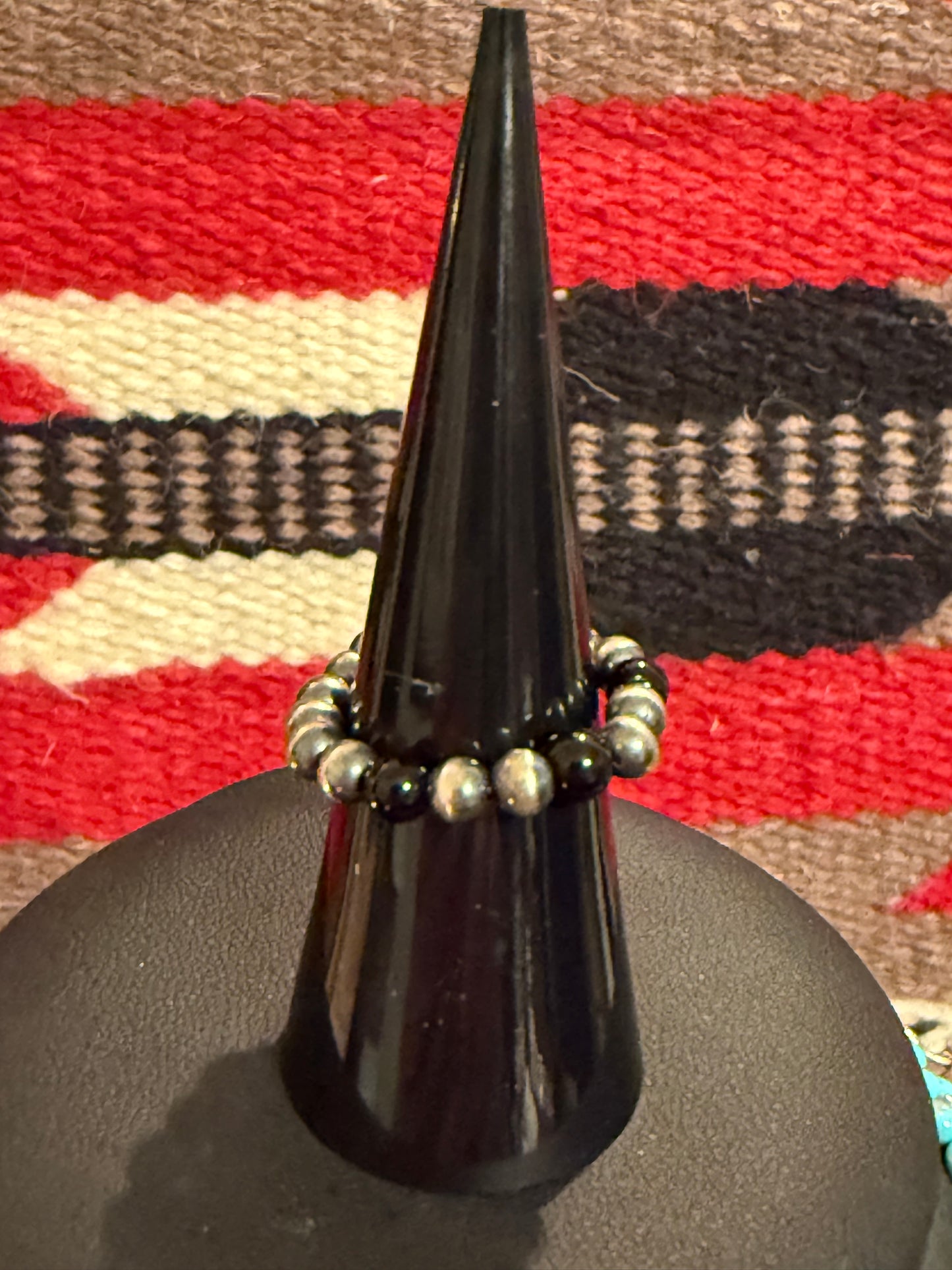 r Stretchy Sterling Silver and Onyx Black Ring