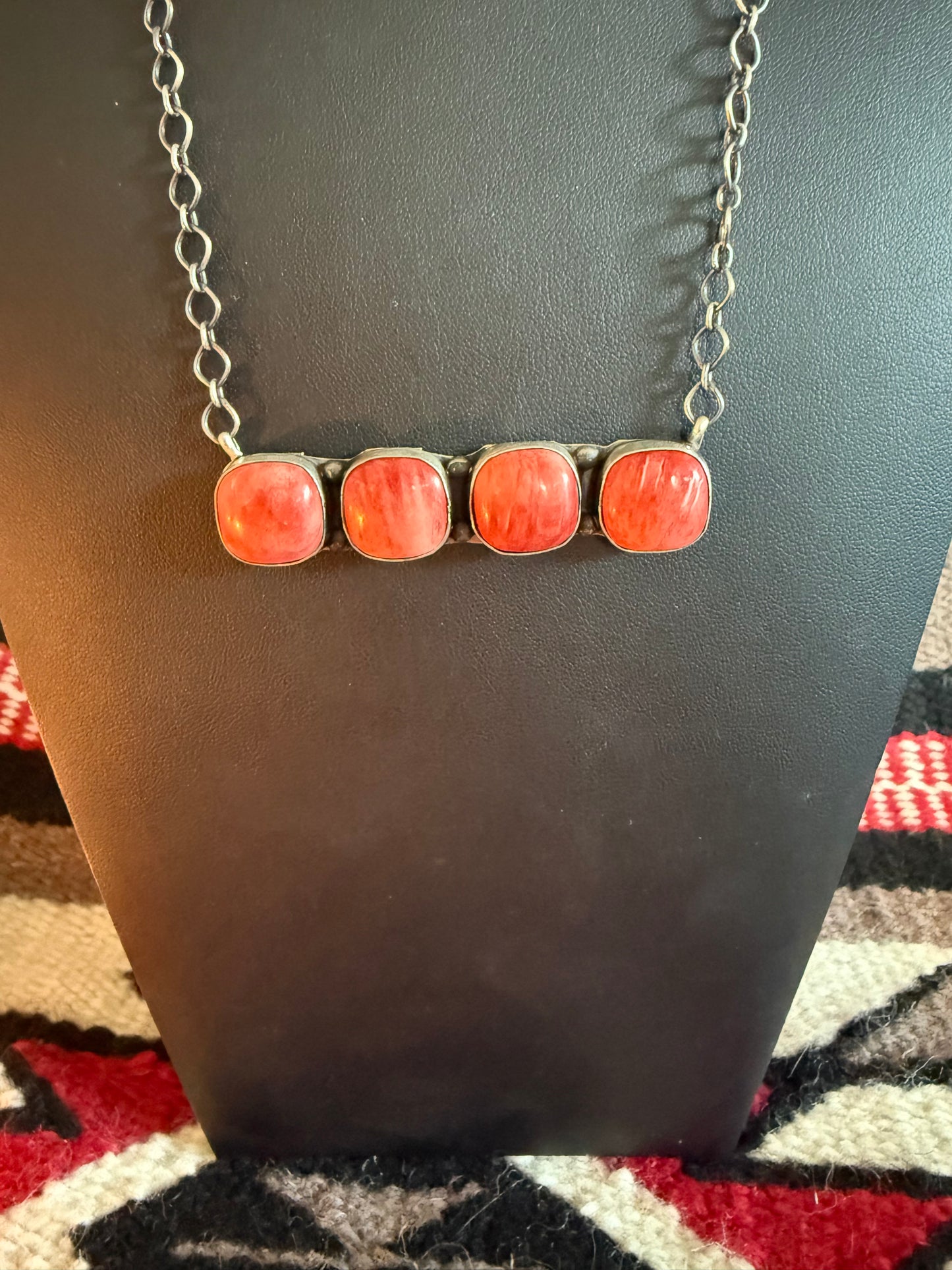 Sterling Silver Link Chain Necklace with Spiny Oyster Bar Cluster by Tia Long
