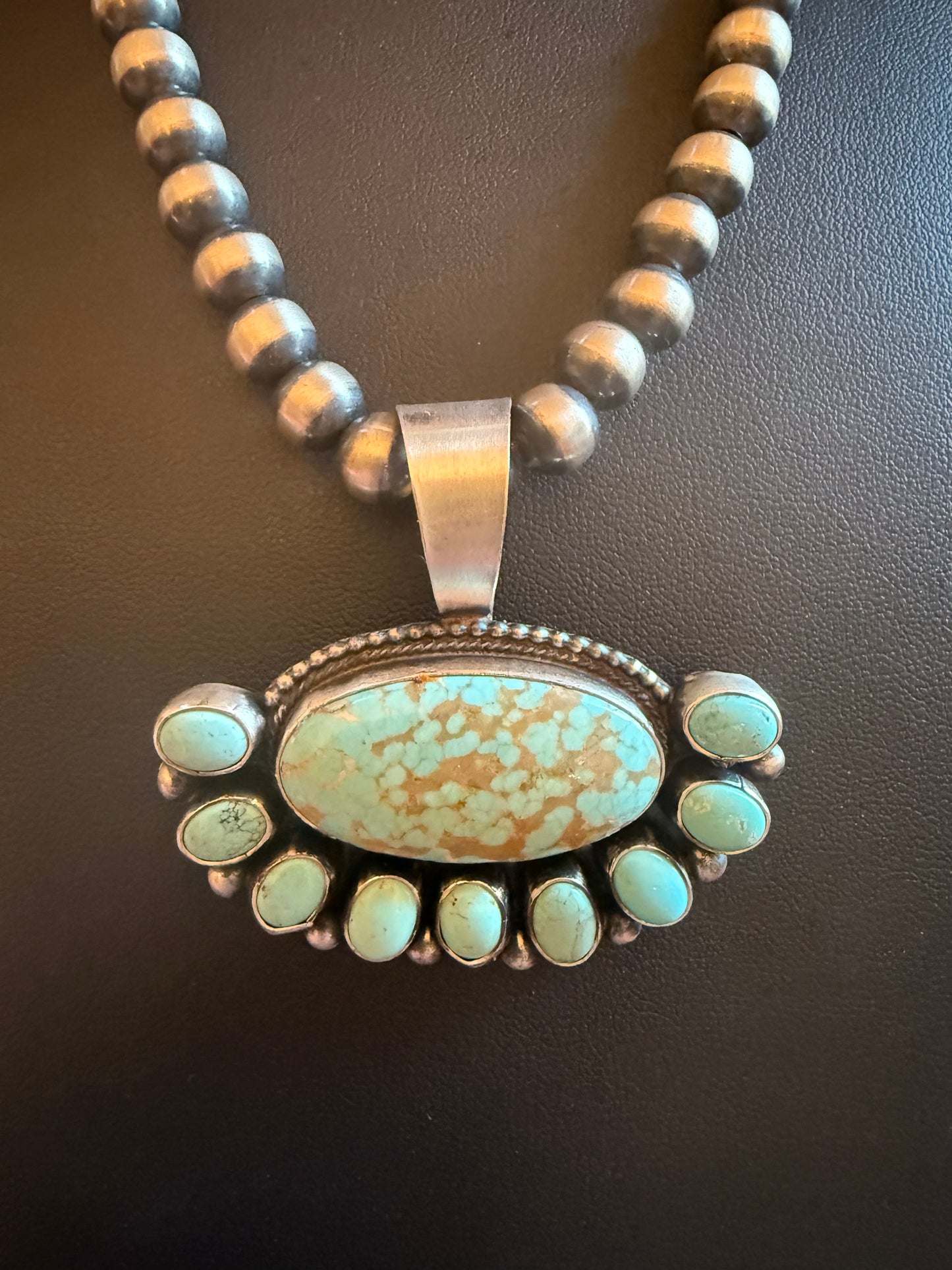 Number 8 Turquoise and Sterling Silver Pendant
