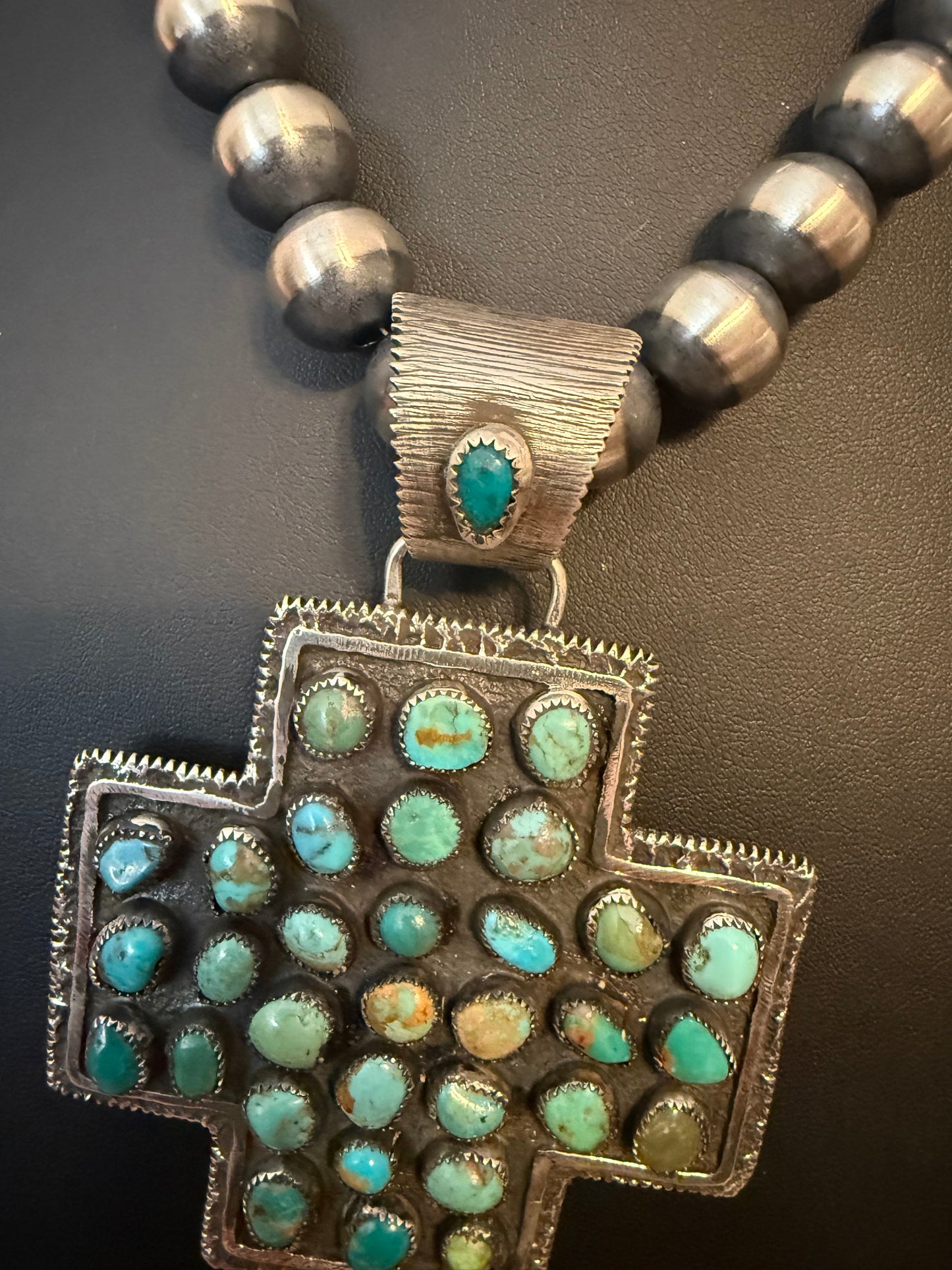 Sterling Silver and Turquoise Cross Pendant By Delbert Arviso