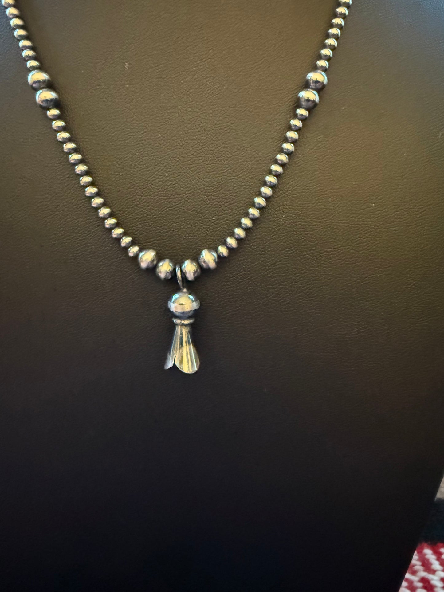Sterling Silver Navajo Pearl Necklace with small Squash Blossom 18" Long