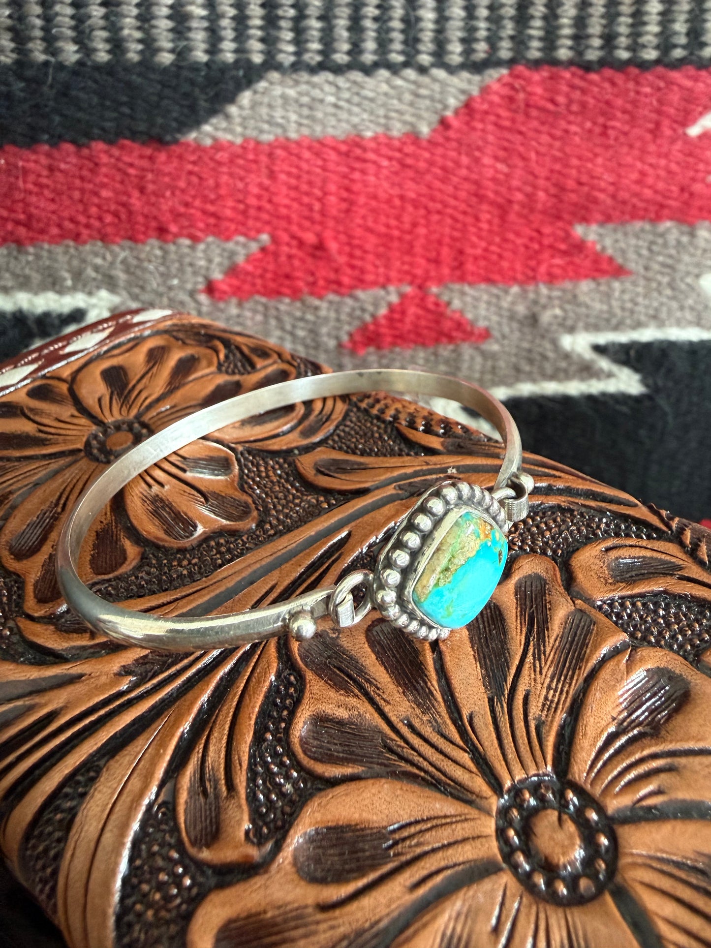 Sterling Silver Clasp Cuff Bracelet with Turquoise Stone